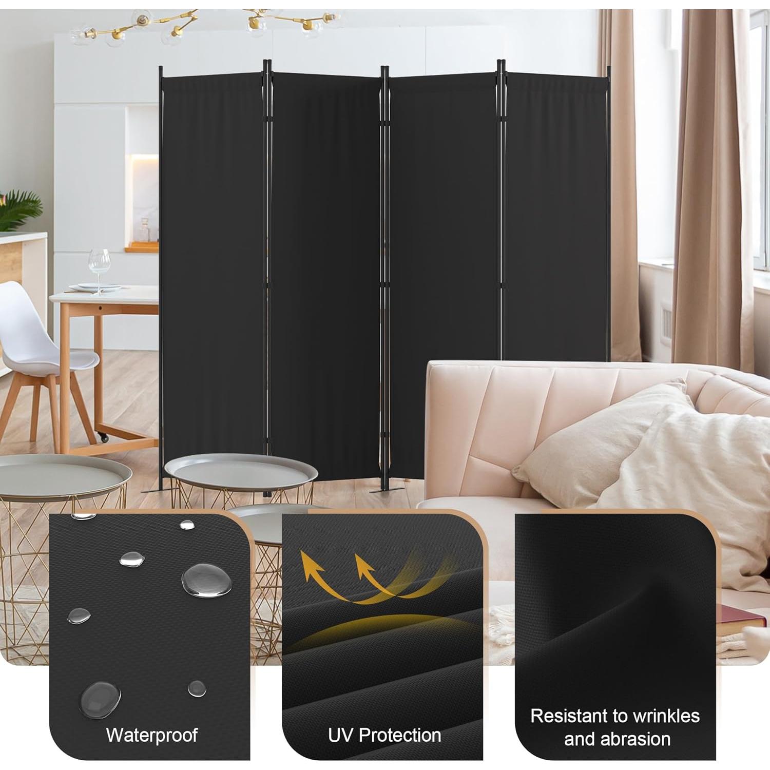 Divisor de habitación 4 paneles Kecreque negro 1.83m plegable