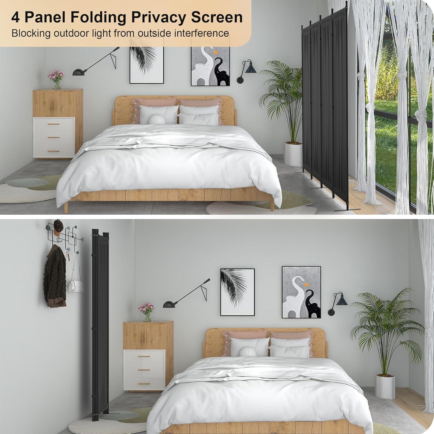 Divisor de habitación 4 paneles Kecreque negro 1.83m plegable