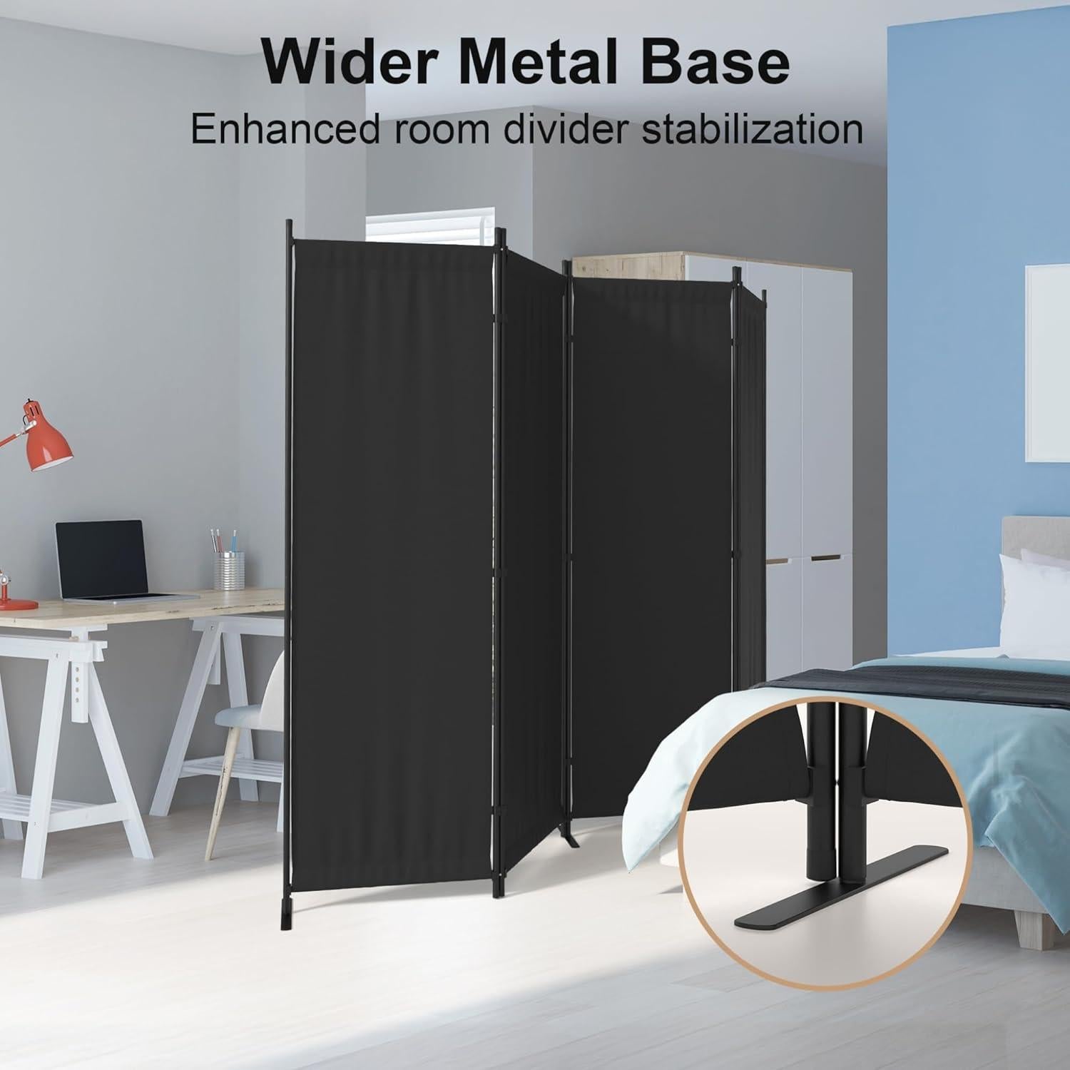 Divisor de habitación 4 paneles Kecreque negro 1.83m plegable