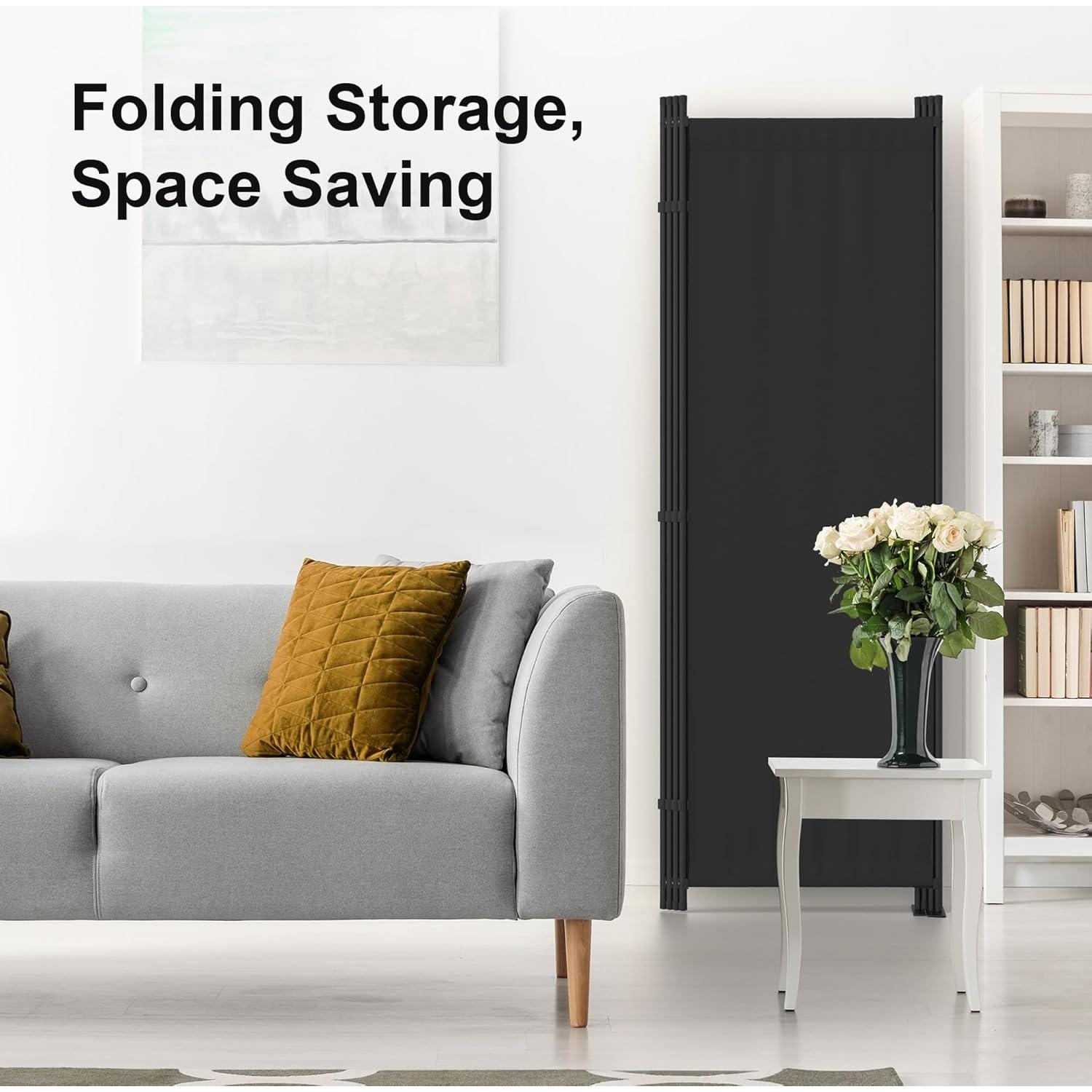 Divisor de habitación 4 paneles Kecreque negro 1.83m plegable