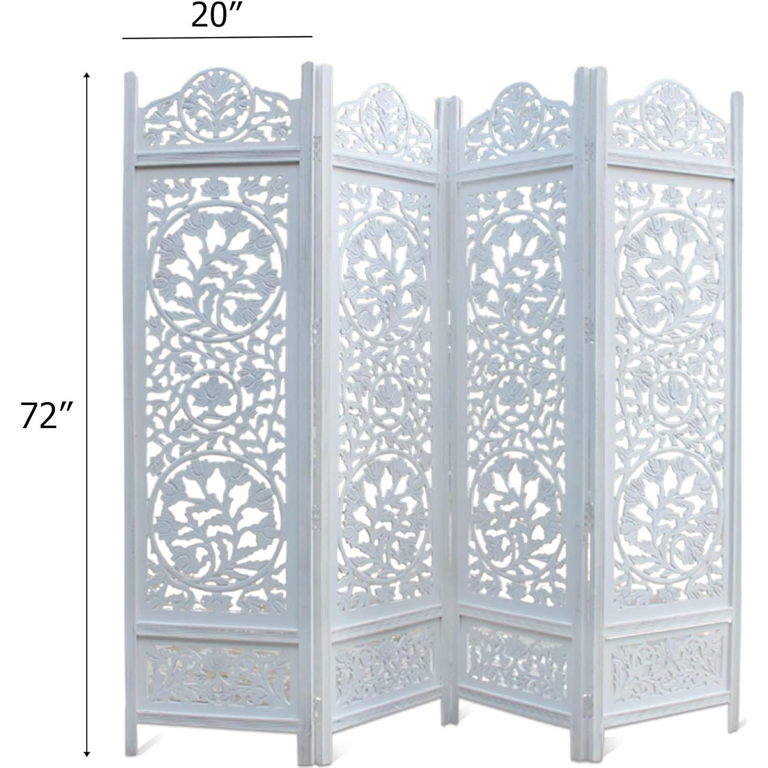 Cortina Craft Pantalla Divisoria de Madera 4 Paneles Kamal Blanco Antiguo 183x203 cm