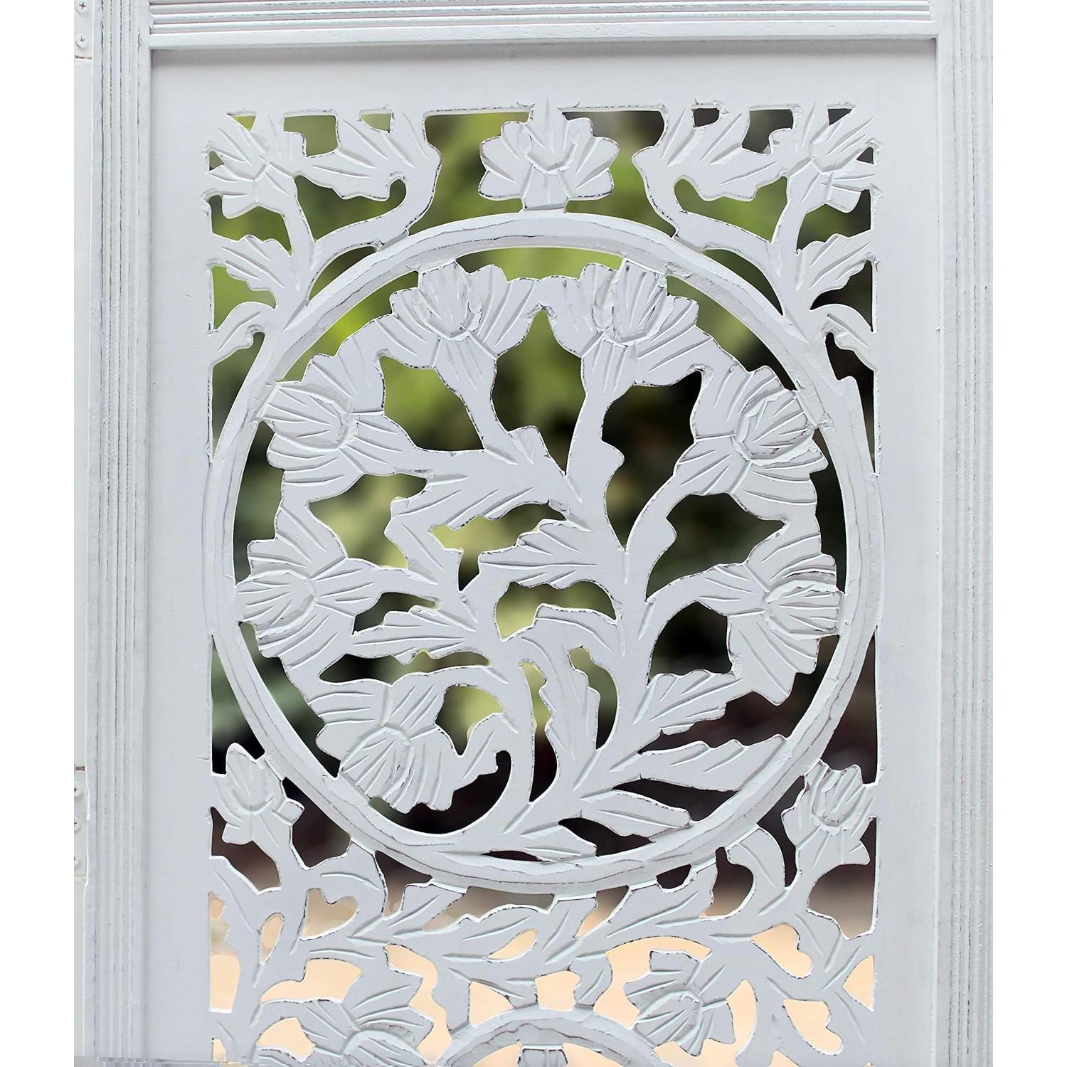 Cortina Craft Pantalla Divisoria de Madera 4 Paneles Kamal Blanco Antiguo 183x203 cm