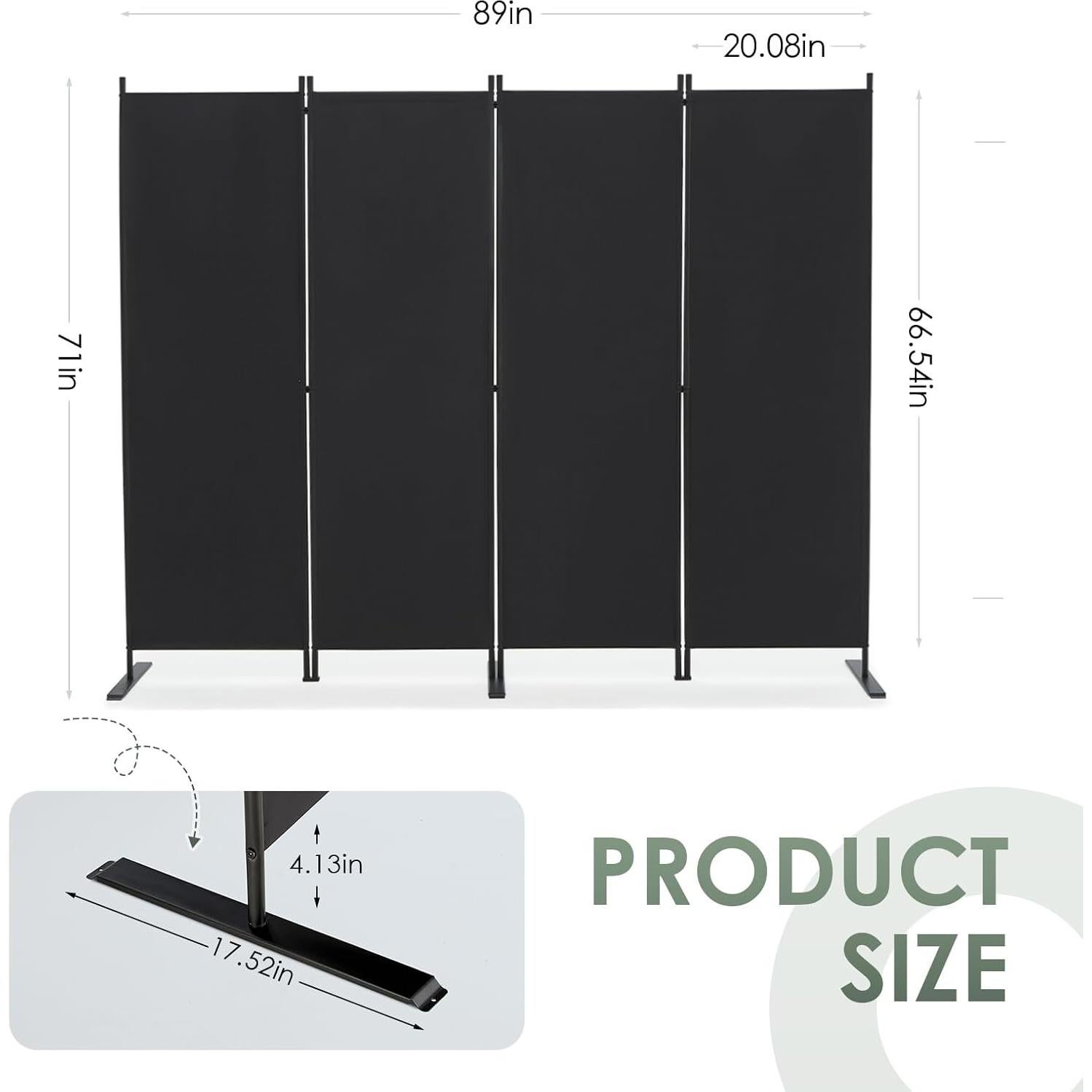 Separador de Habitaciones Rantila 4 Paneles Plegable Negro