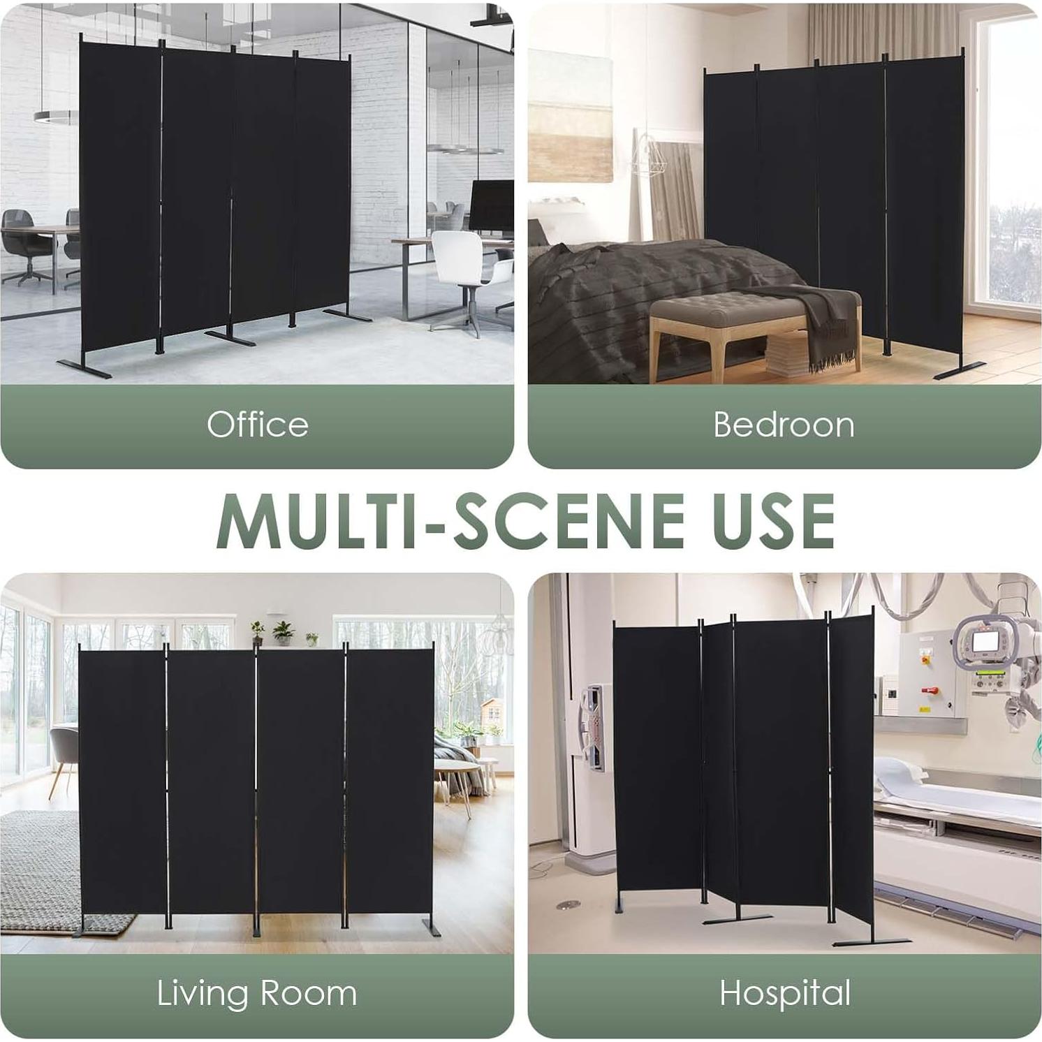 Separador de Habitaciones Rantila 4 Paneles Plegable Negro
