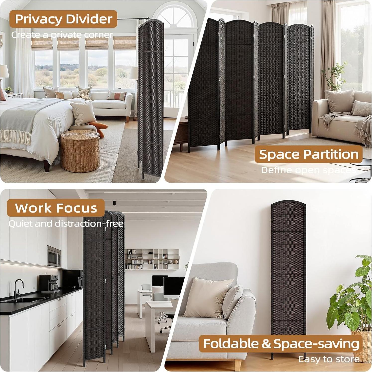 Divisor de habitación HALLYBEE 8 paneles 1.80 m Mocha oscuro