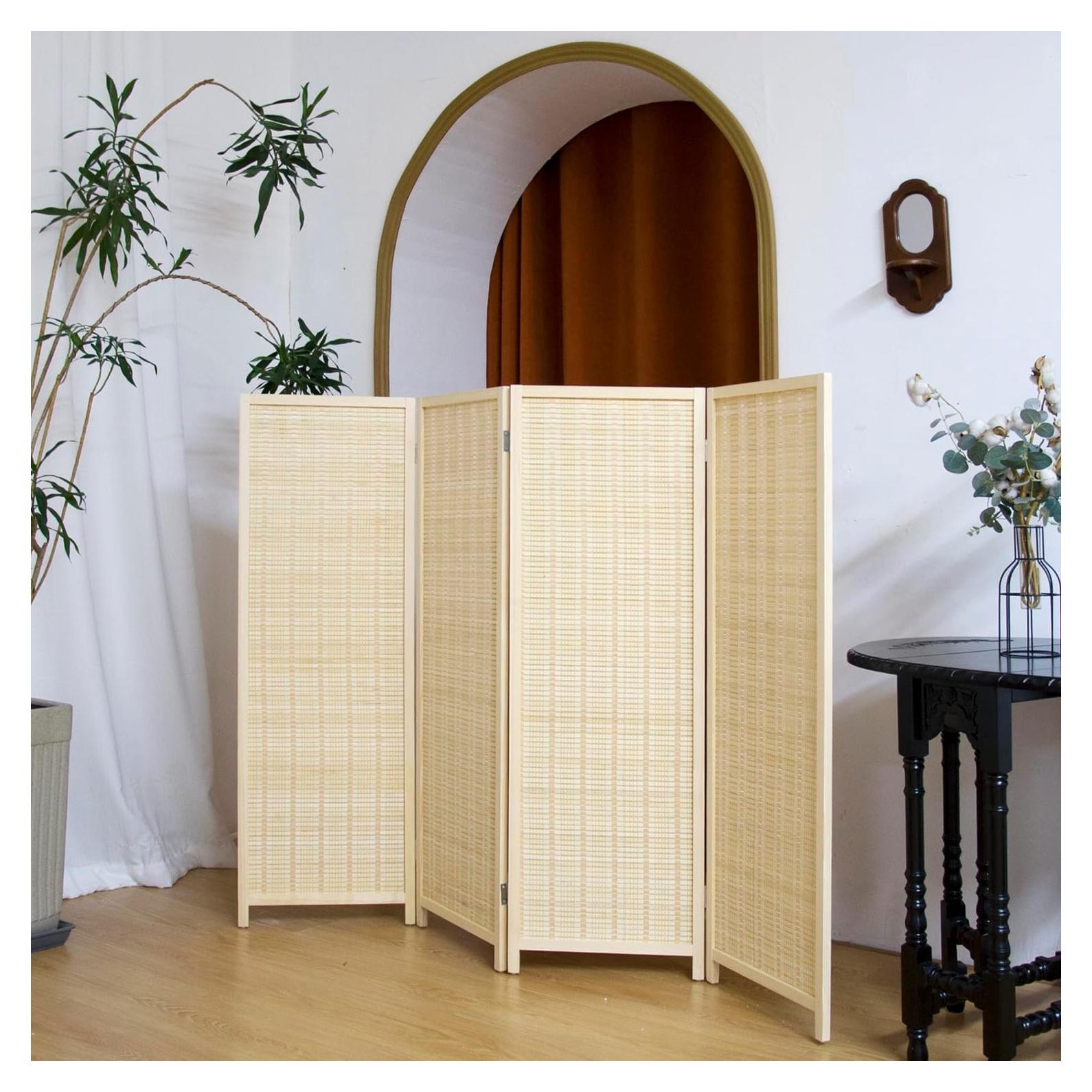 Divisor de habitación 4 paneles PawlaBay 120x156 cm Beige