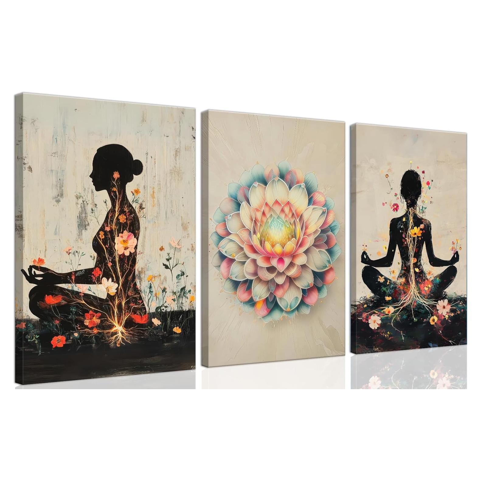 Juego de 3 Pósters de Meditación en Lienzo Enmarcados 30x40cm