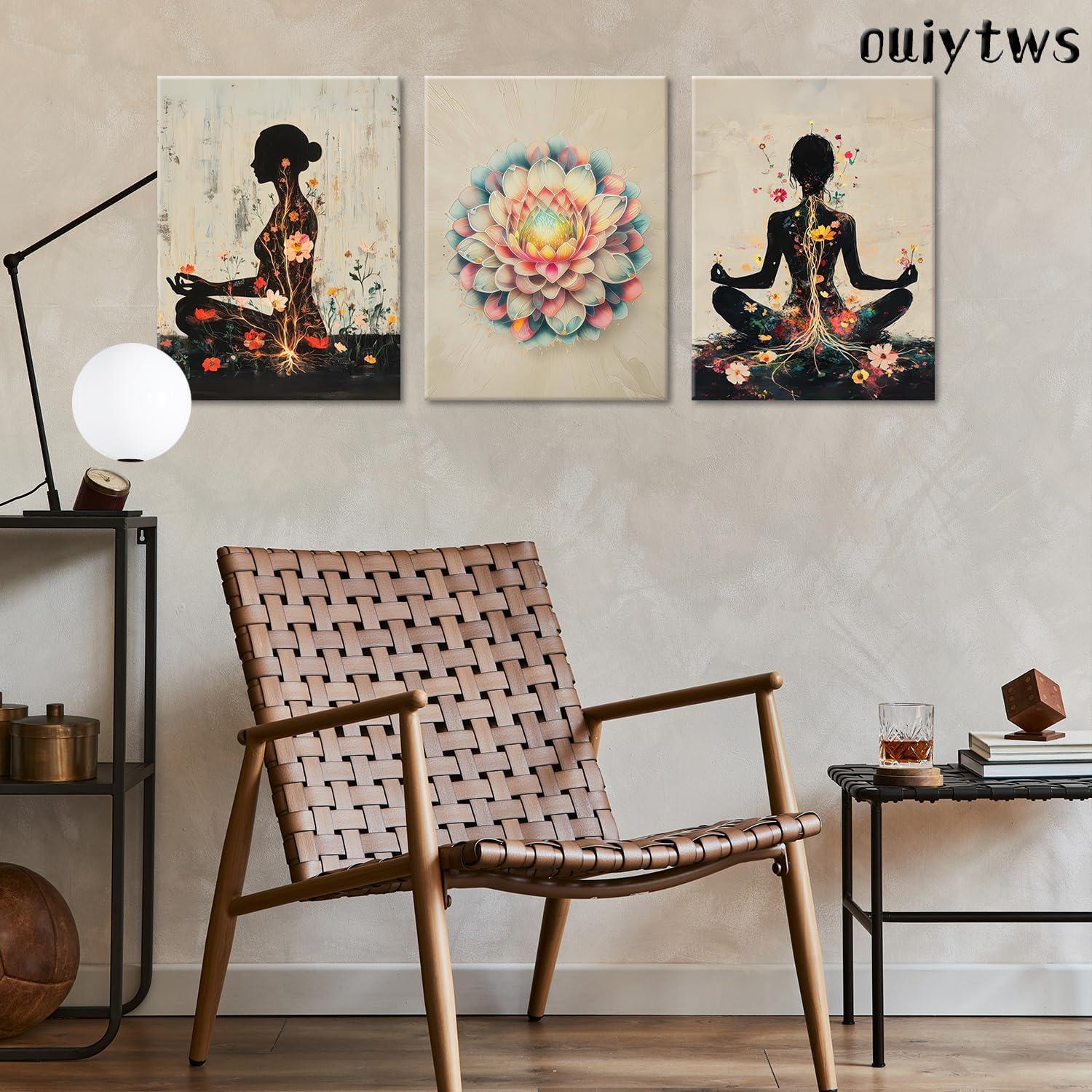 Juego de 3 Pósters de Meditación en Lienzo Enmarcados 30x40cm