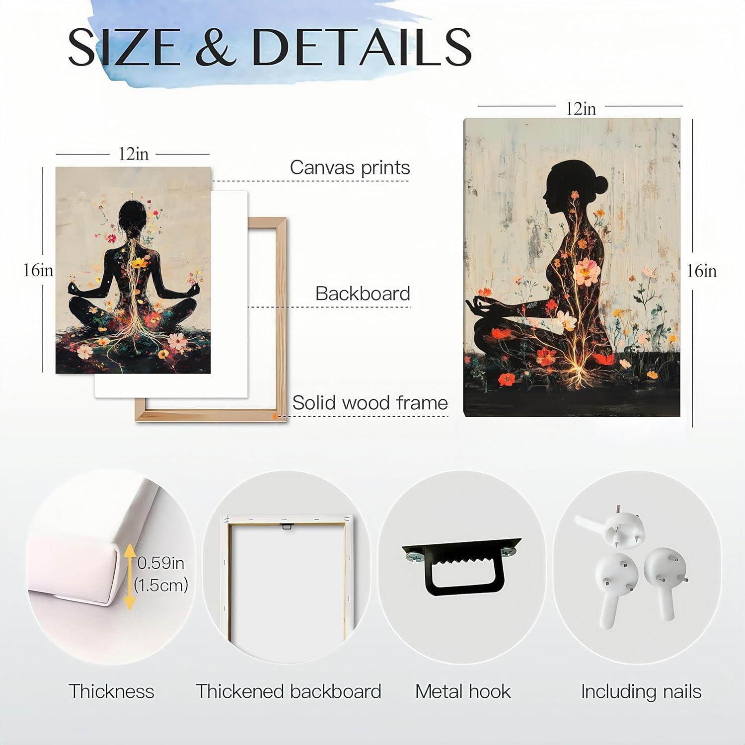 Juego de 3 Pósters de Meditación en Lienzo Enmarcados 30x40cm