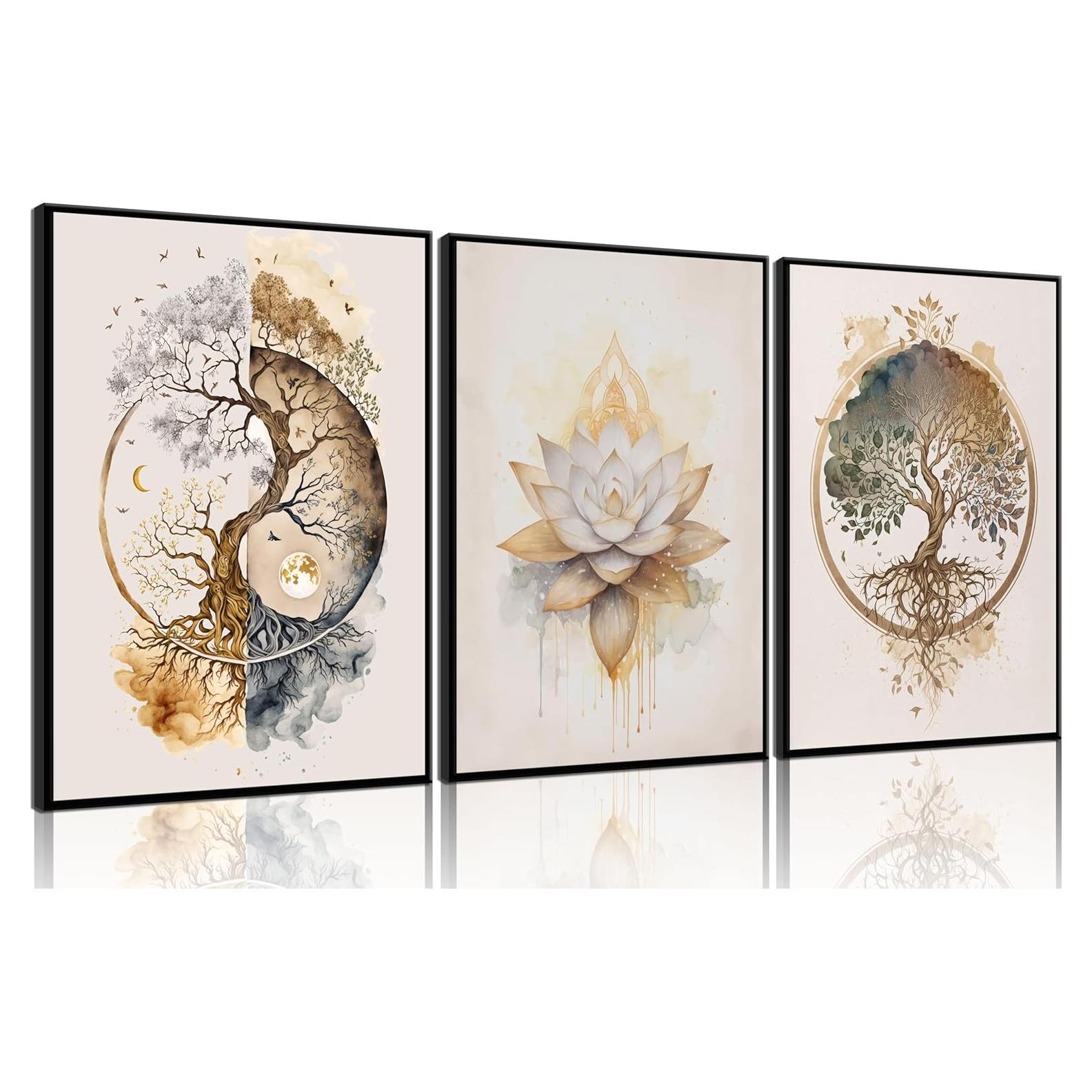 Set de 3 Pósters Loto Dorado Zen 30x40 cm Decoración