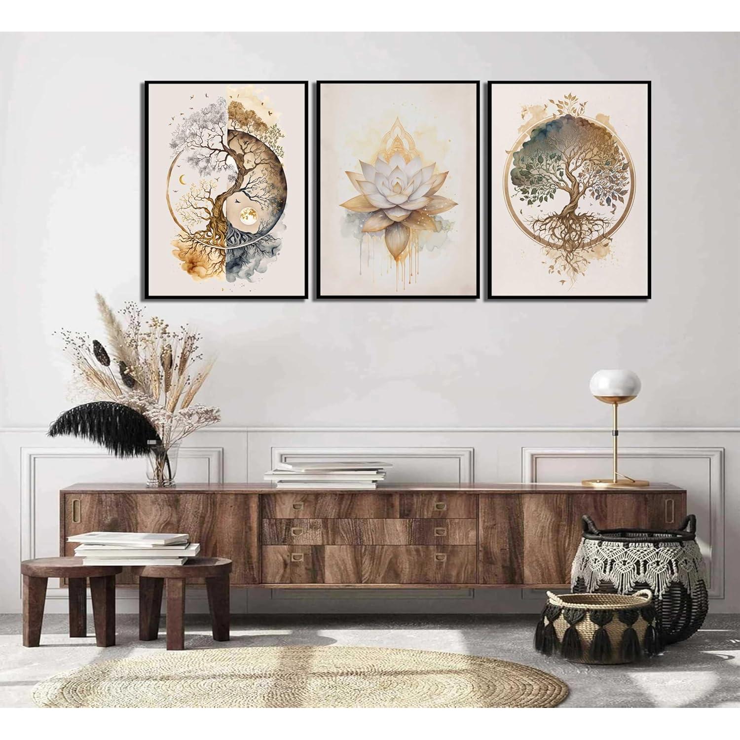 Set de 3 Pósters Loto Dorado Zen 30x40 cm Decoración