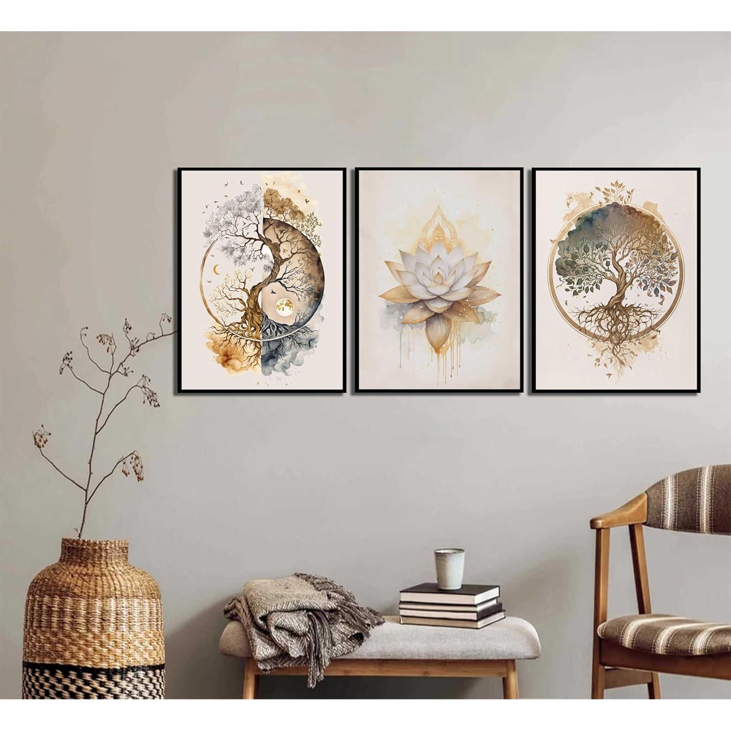 Set de 3 Pósters Loto Dorado Zen 30x40 cm Decoración