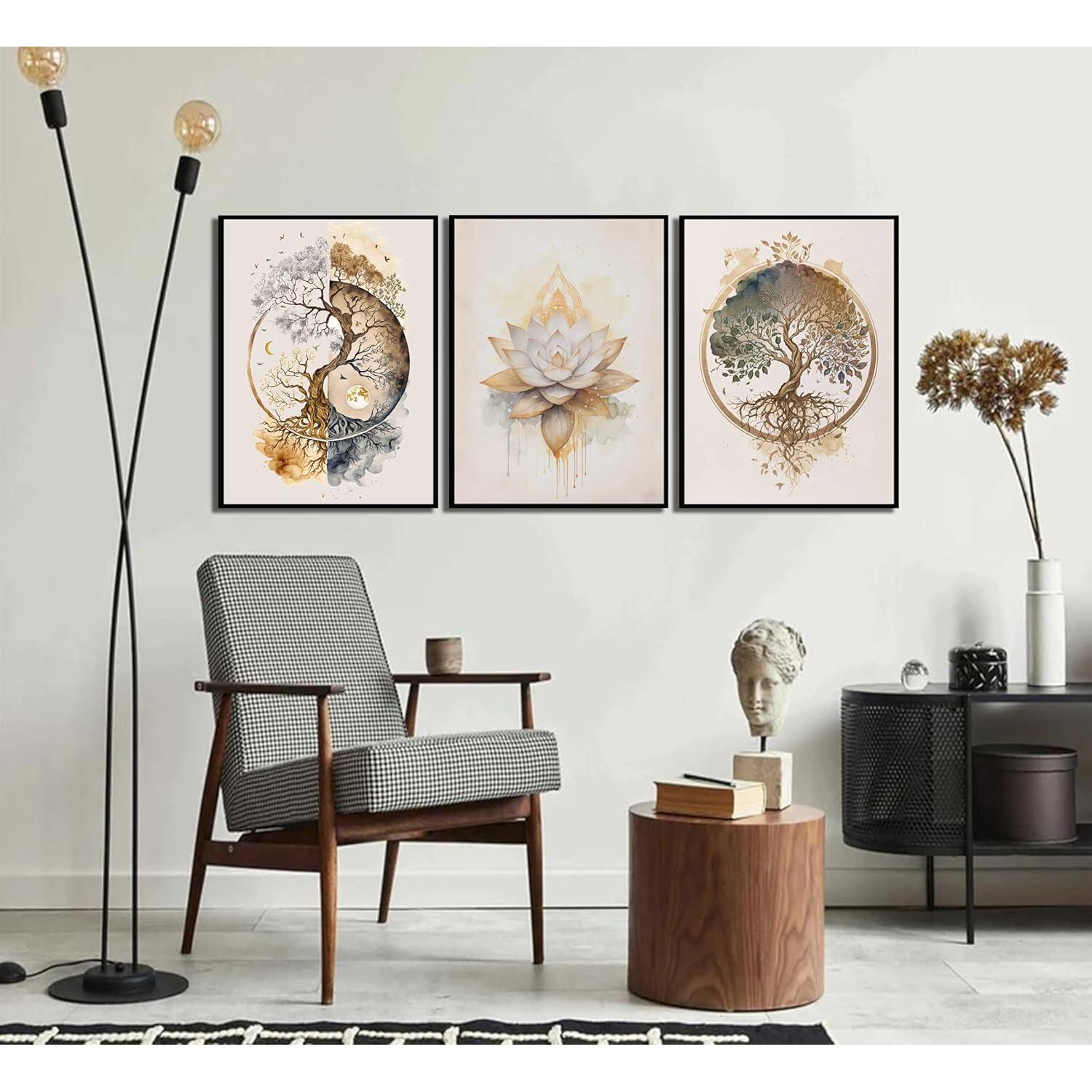 Set de 3 Pósters Loto Dorado Zen 30x40 cm Decoración