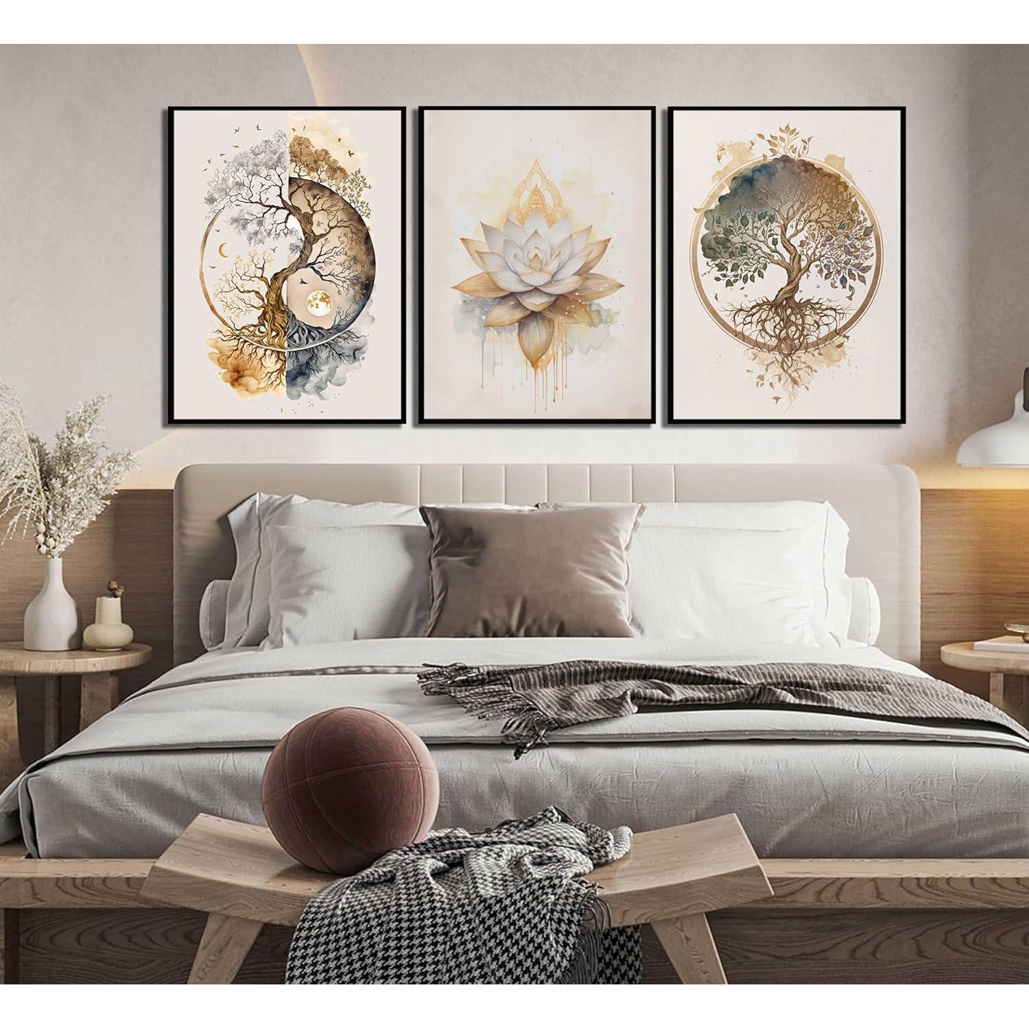 Set de 3 Pósters Loto Dorado Zen 30x40 cm Decoración