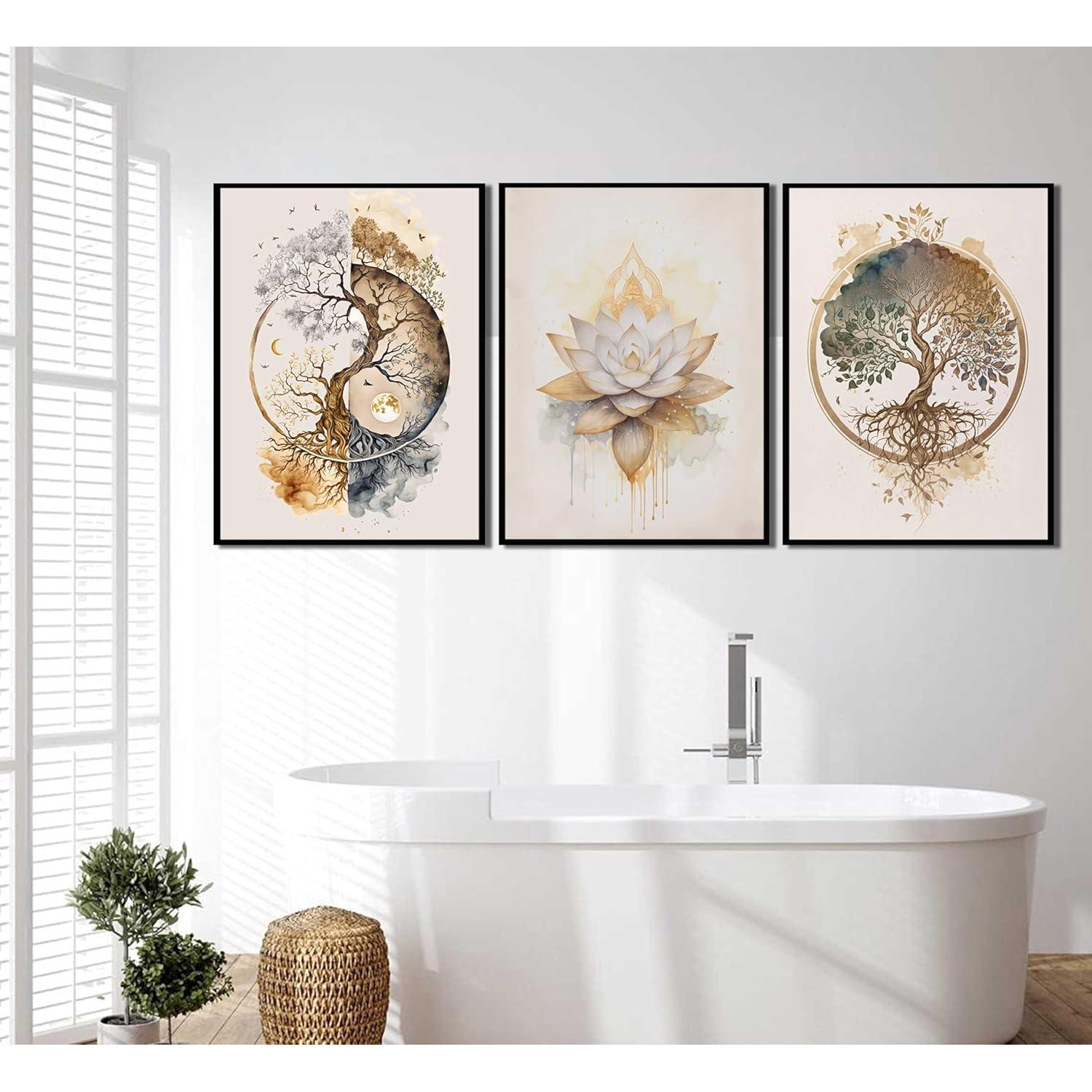 Set de 3 Pósters Loto Dorado Zen 30x40 cm Decoración