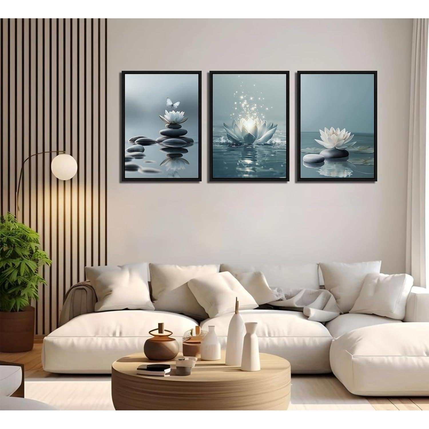 Trío de Arte de Pared Zen Loto en Lienzo Enmarcado 40x30cm