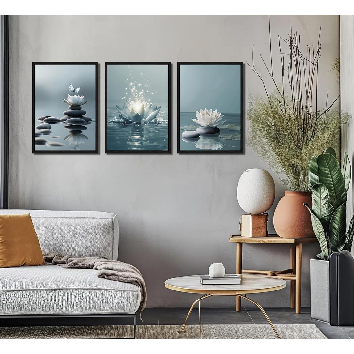 Trío de Arte de Pared Zen Loto en Lienzo Enmarcado 40x30cm