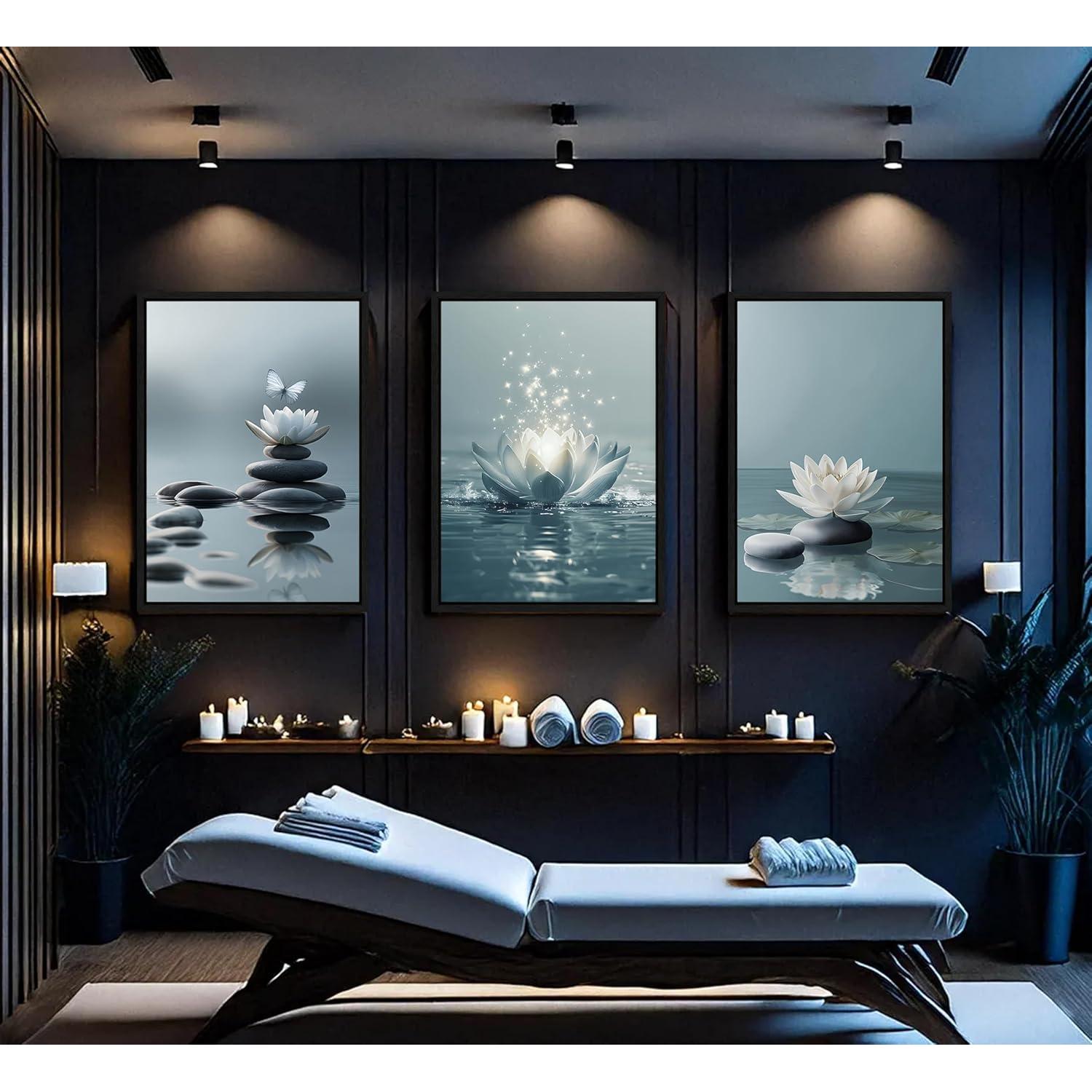 Trío de Arte de Pared Zen Loto en Lienzo Enmarcado 40x30cm