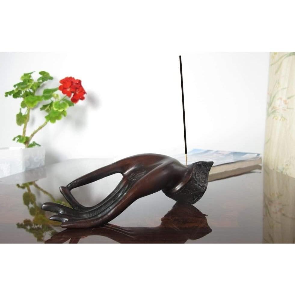 Escultura Mano de Buda Orquídea Azul 19 cm Resina Colgante