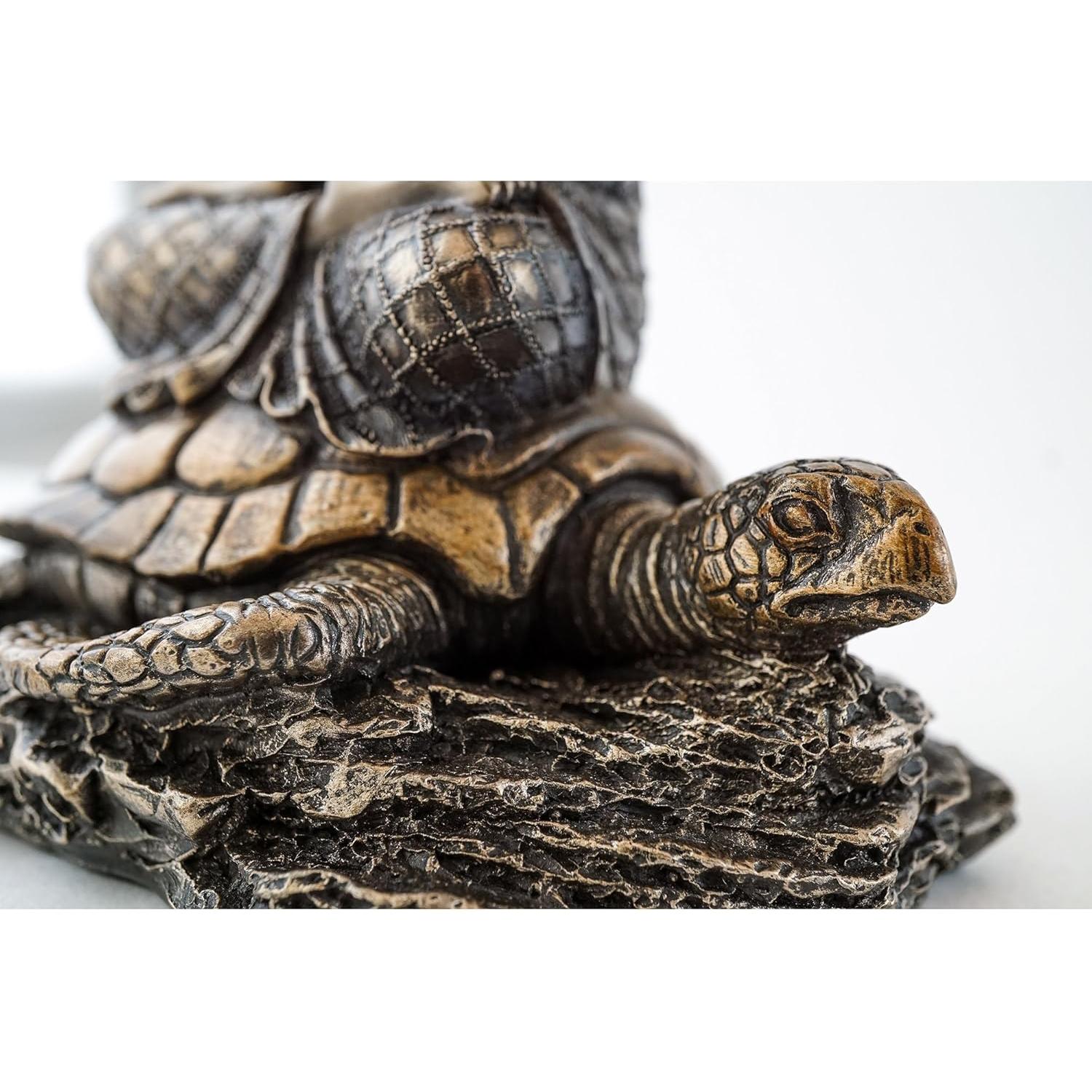 Estatua Guan Yin sobre Tortuga Marina - Escultura en Bronce Frío 16.5 cm