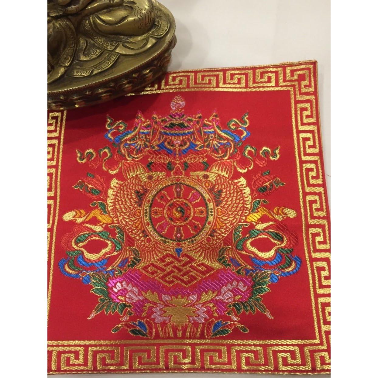 Mantel de Seda Brocada Tibetana Rojo 21.6x21.6 cm