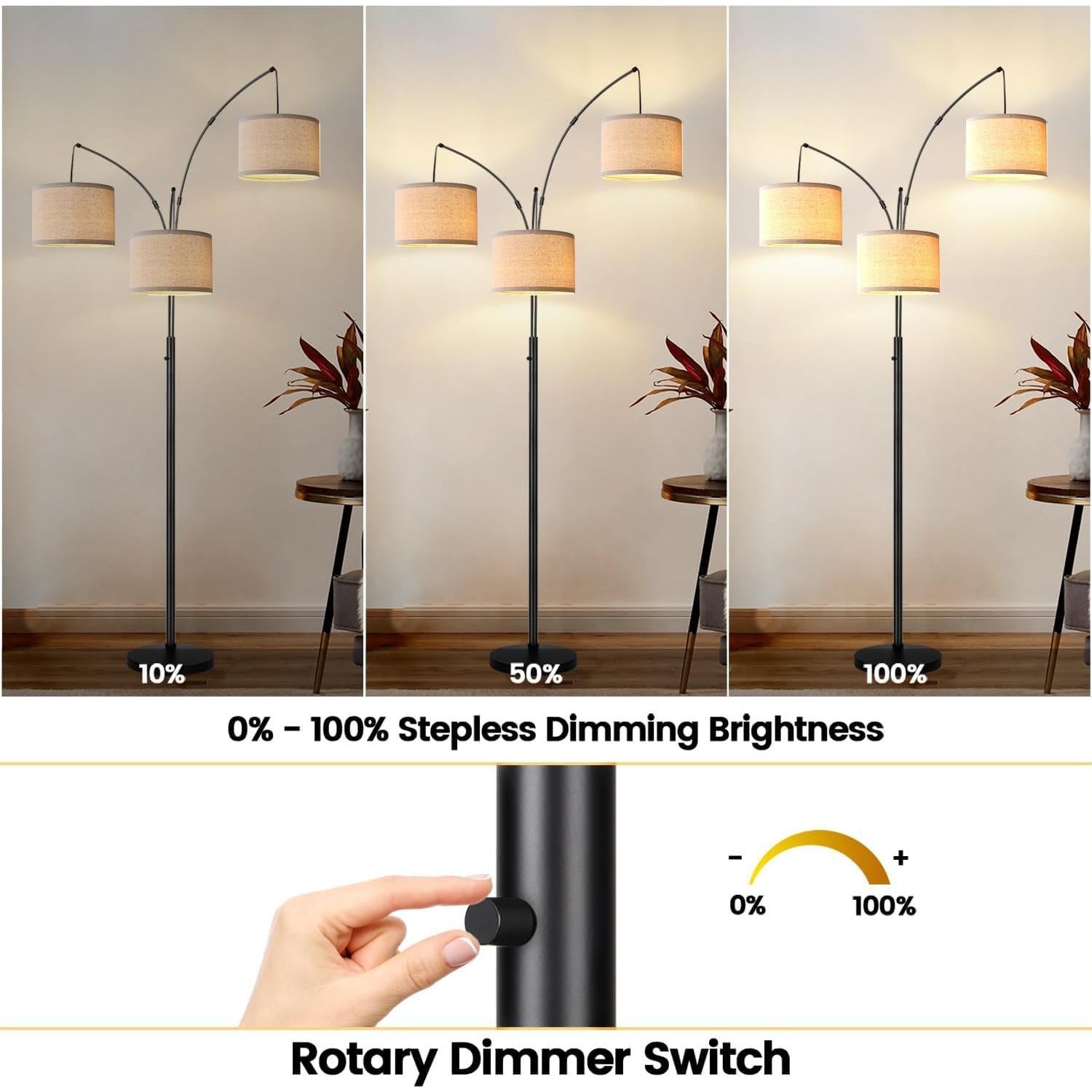 Lámpara de Pie Regulable Nintiue 203cm 3 Luces LED 1000LM