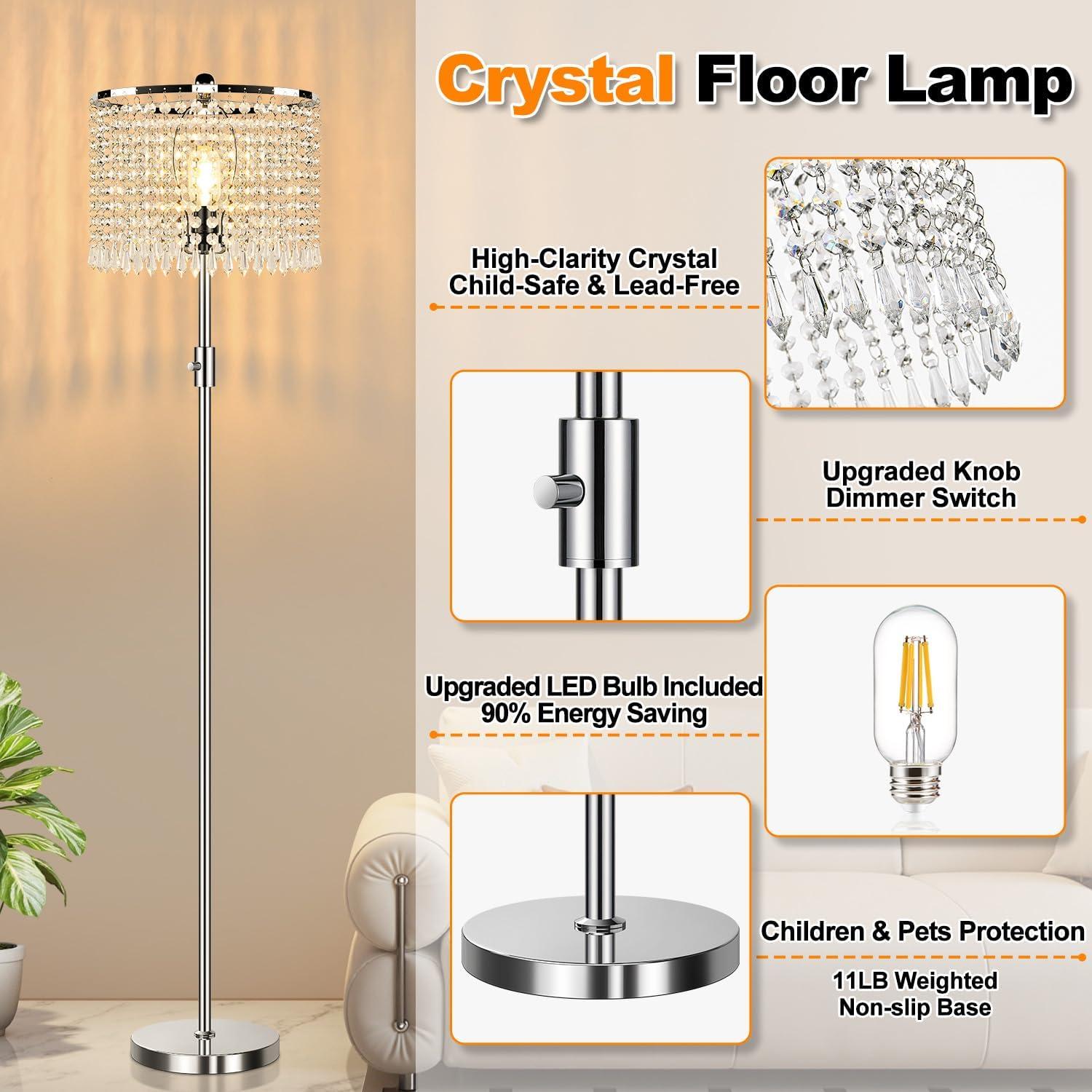 Lámpara de Piso Regulable Yemela Plateada con Bombilla LED 1000LM