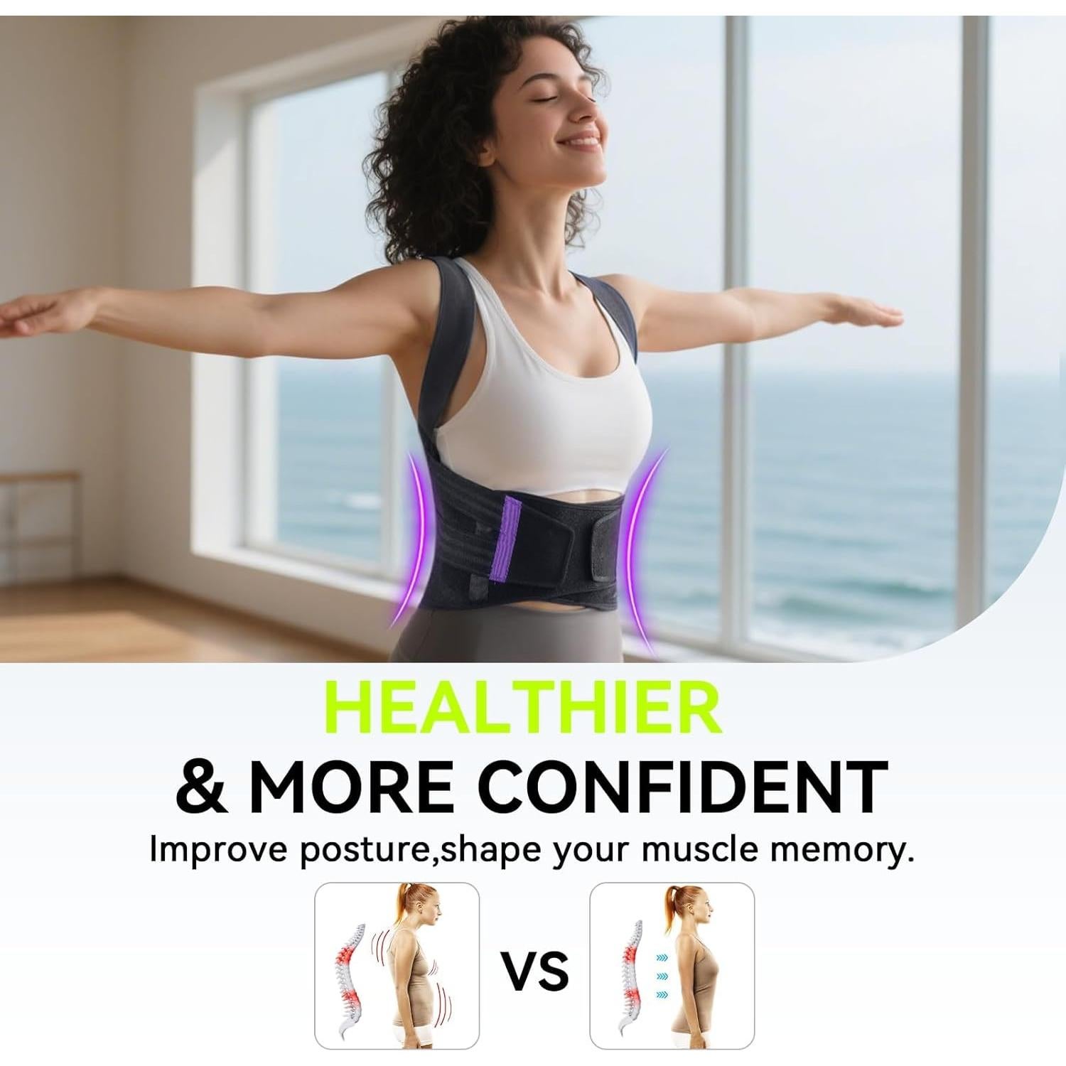 Corrector de Postura Soloever BBG-1001 Ajustable Negro Púrpura