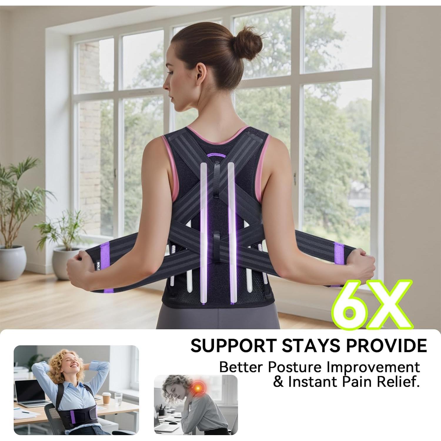 Corrector de Postura Soloever BBG-1001 Ajustable Negro Púrpura