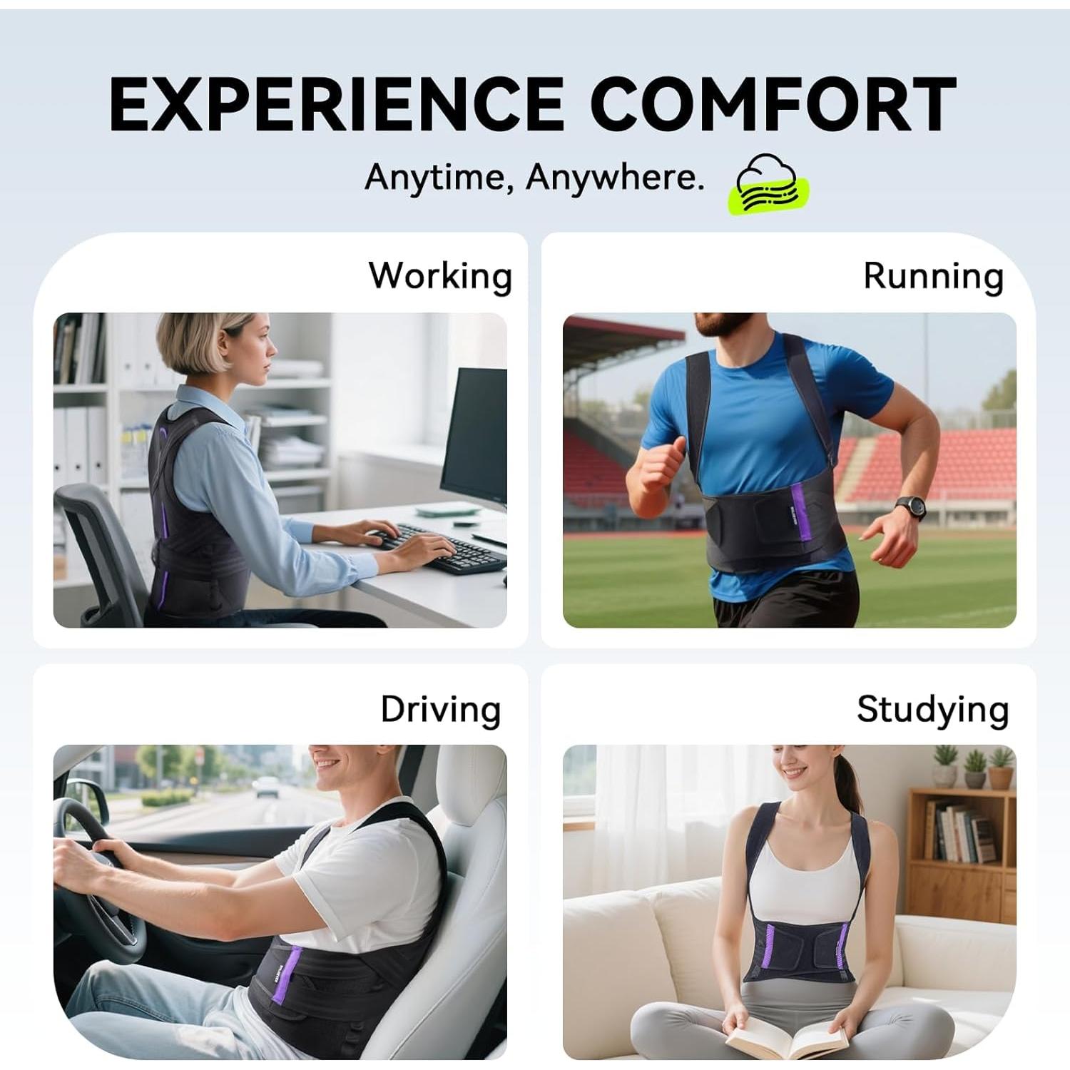 Corrector de Postura Soloever BBG-1001 Ajustable Negro Púrpura