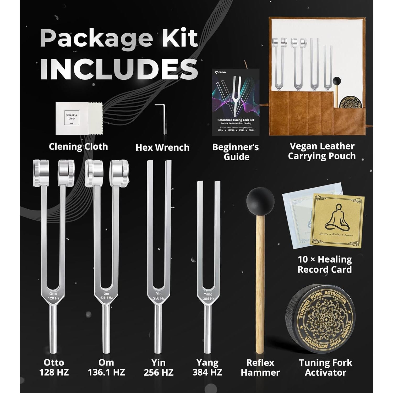 Juego de Diapasones CREVIK para Sanación Sonora - 4 Tonos