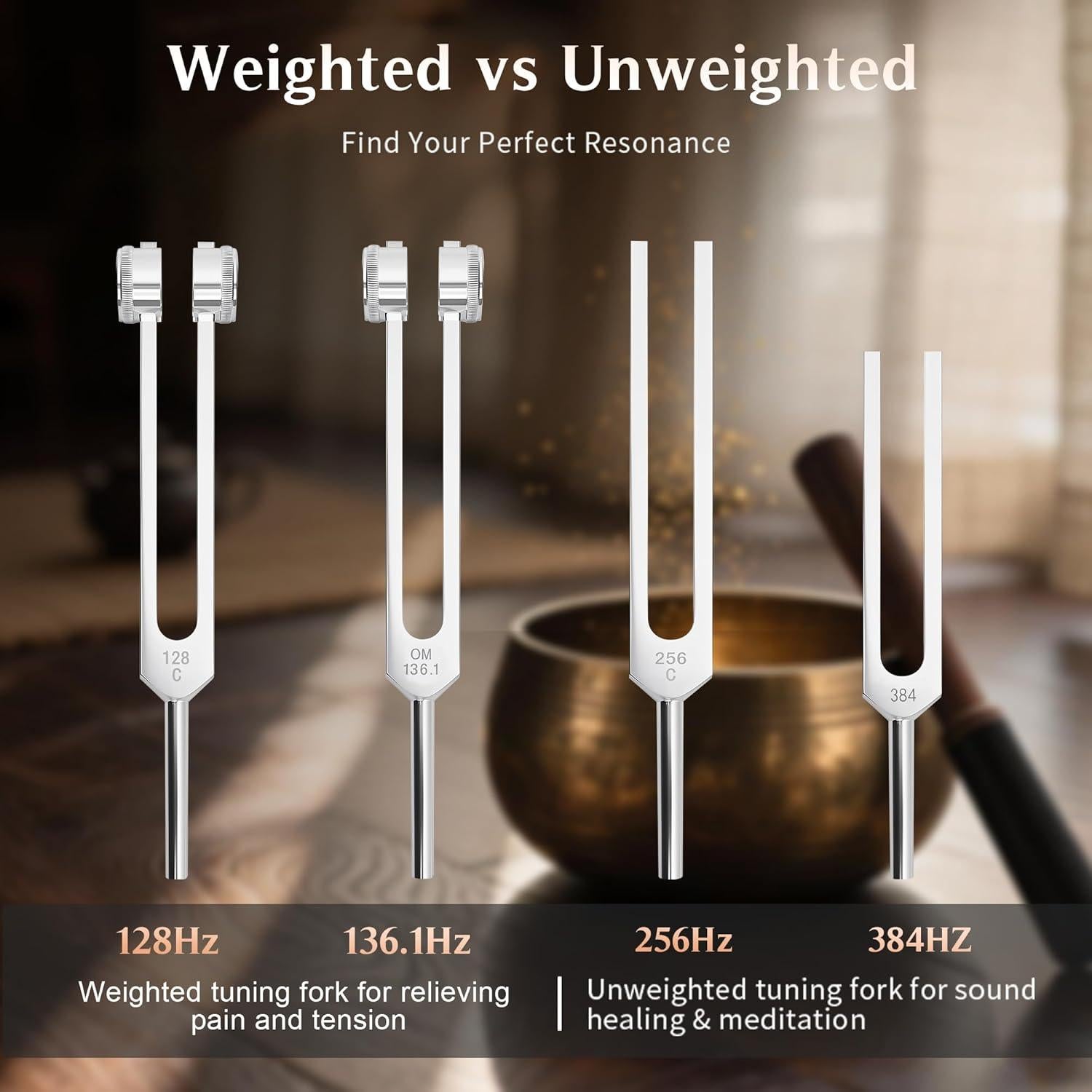 Juego de Diapasones de Sanación Lrowvenu 4 Frecuencias