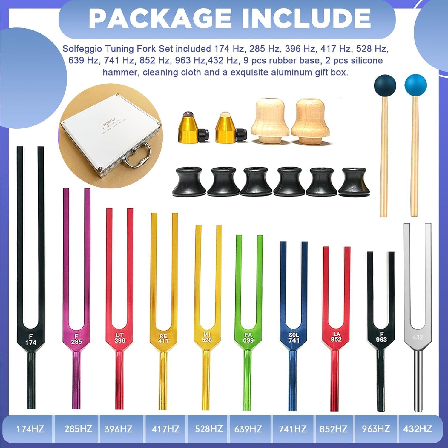 Juego de Diapasones Solfeggio Multicolor - 10 Frecuencias