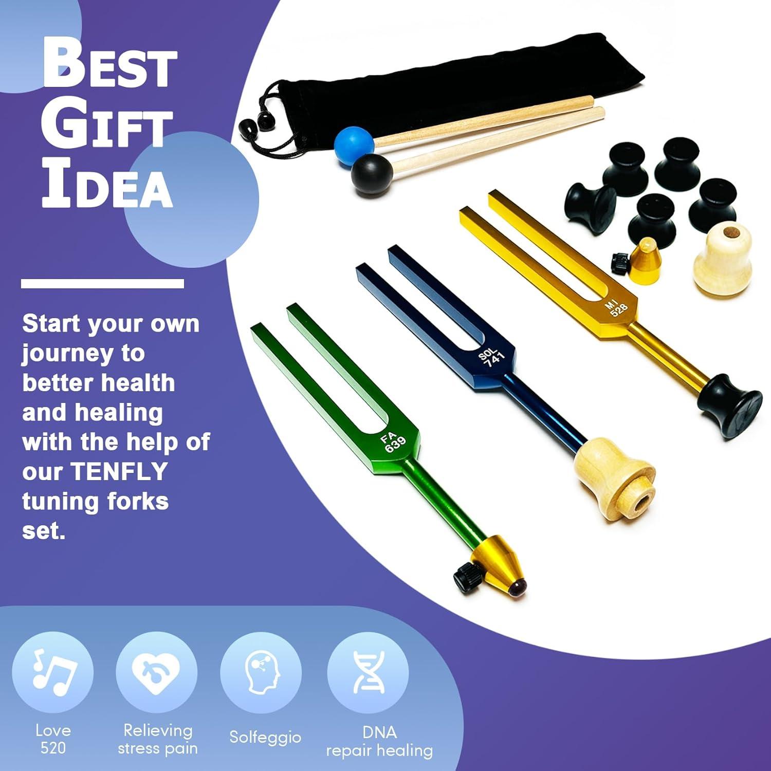 Juego de Diapasones Solfeggio Multicolor - 10 Frecuencias