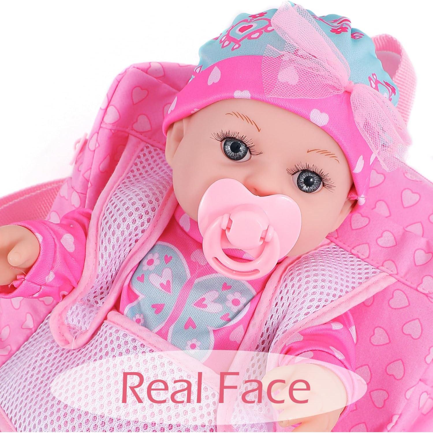 Muñeca de Bebé DONTNO 30 cm con Ropa y Mochila Accesorios