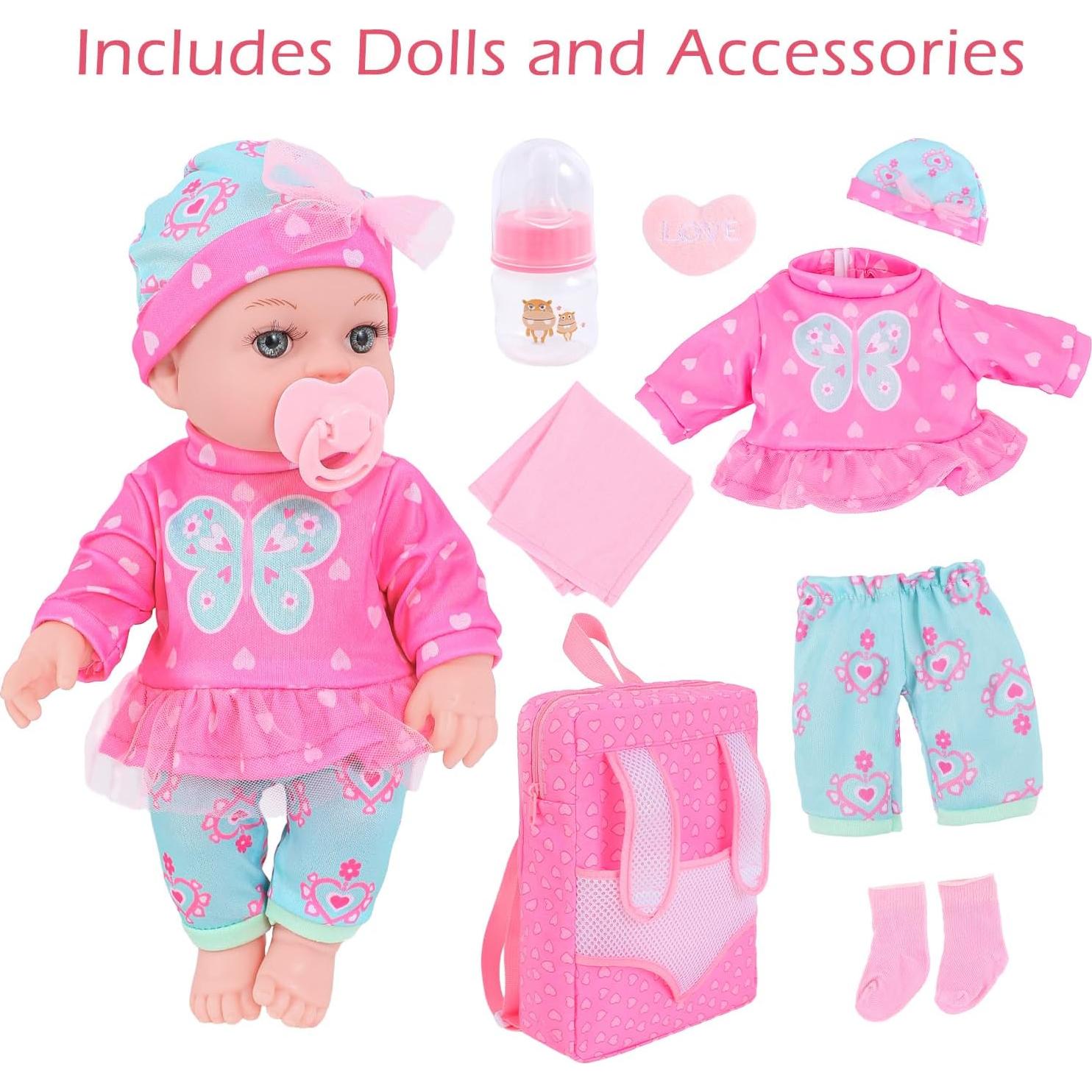 Muñeca de Bebé DONTNO 30 cm con Ropa y Mochila Accesorios