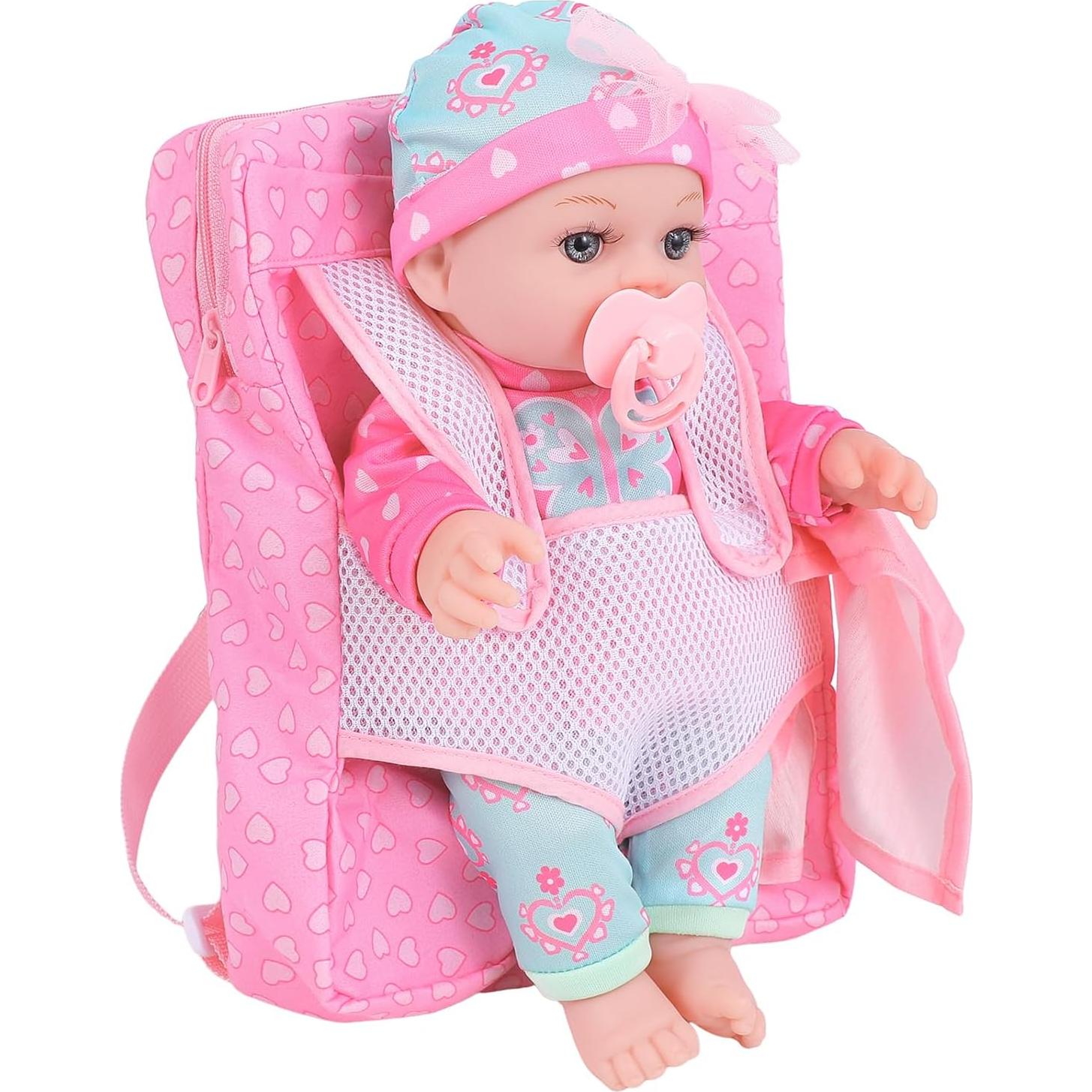 Muñeca de Bebé DONTNO 30 cm con Ropa y Mochila Accesorios