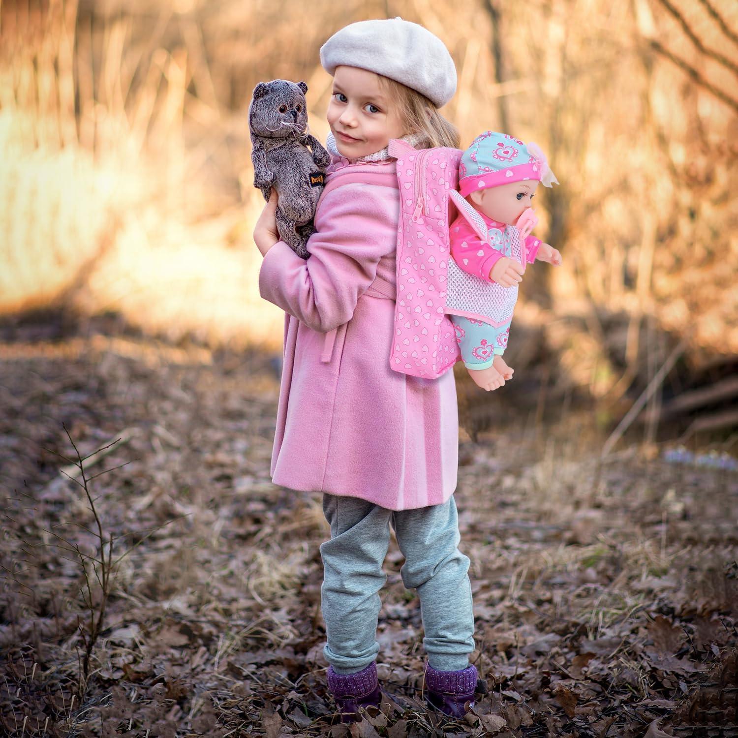 Muñeca de Bebé DONTNO 30 cm con Ropa y Mochila Accesorios