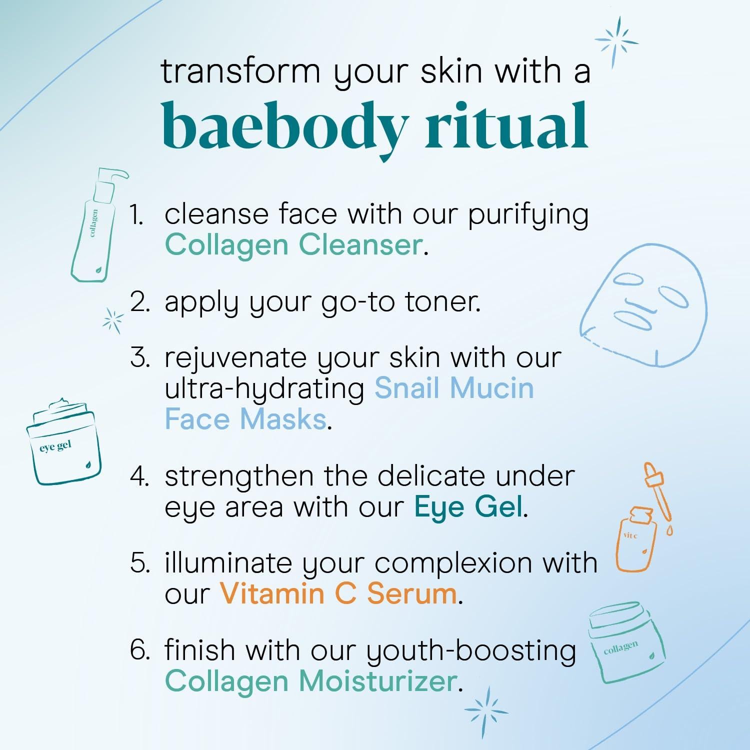 Mascarilla Facial Baebody 6 Pcs Hidratante Antienvejecimiento