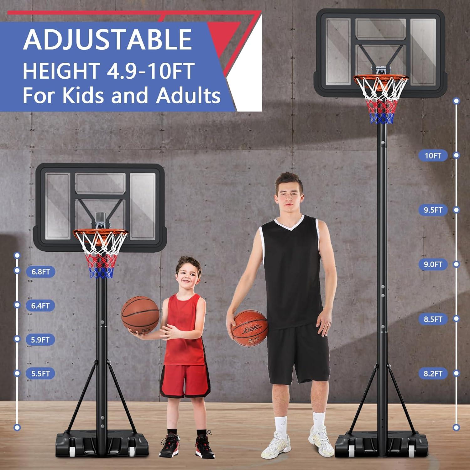 Aro de Baloncesto Portátil FAHKNS Ajustable 1.68-3.05m 44"