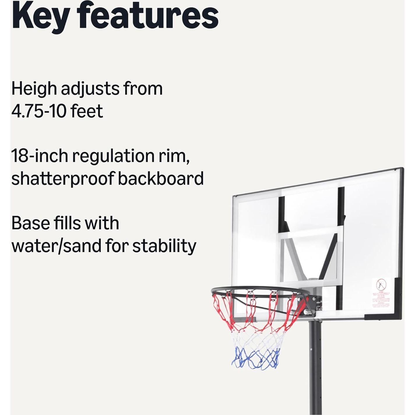 Canasta de Baloncesto Portátil Amazon Basics Ajustable 1.44-3.05m