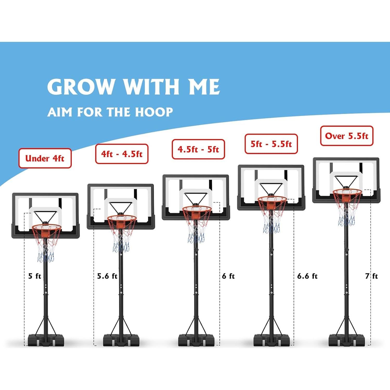 Aro de Baloncesto Portátil GORISE Ajustable 1.46-2.13m