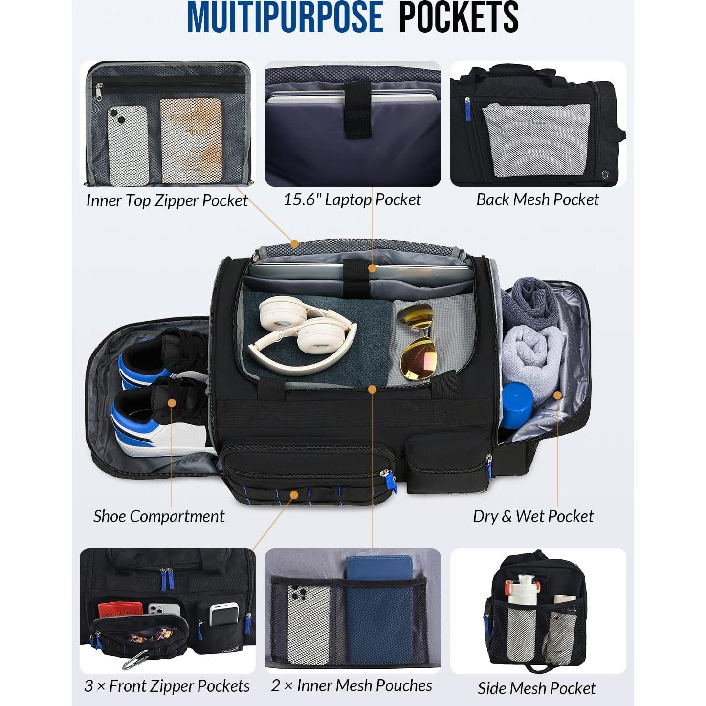 Bolsa de gimnasio Celvetch 39L con compartimento para zapatos - Negro