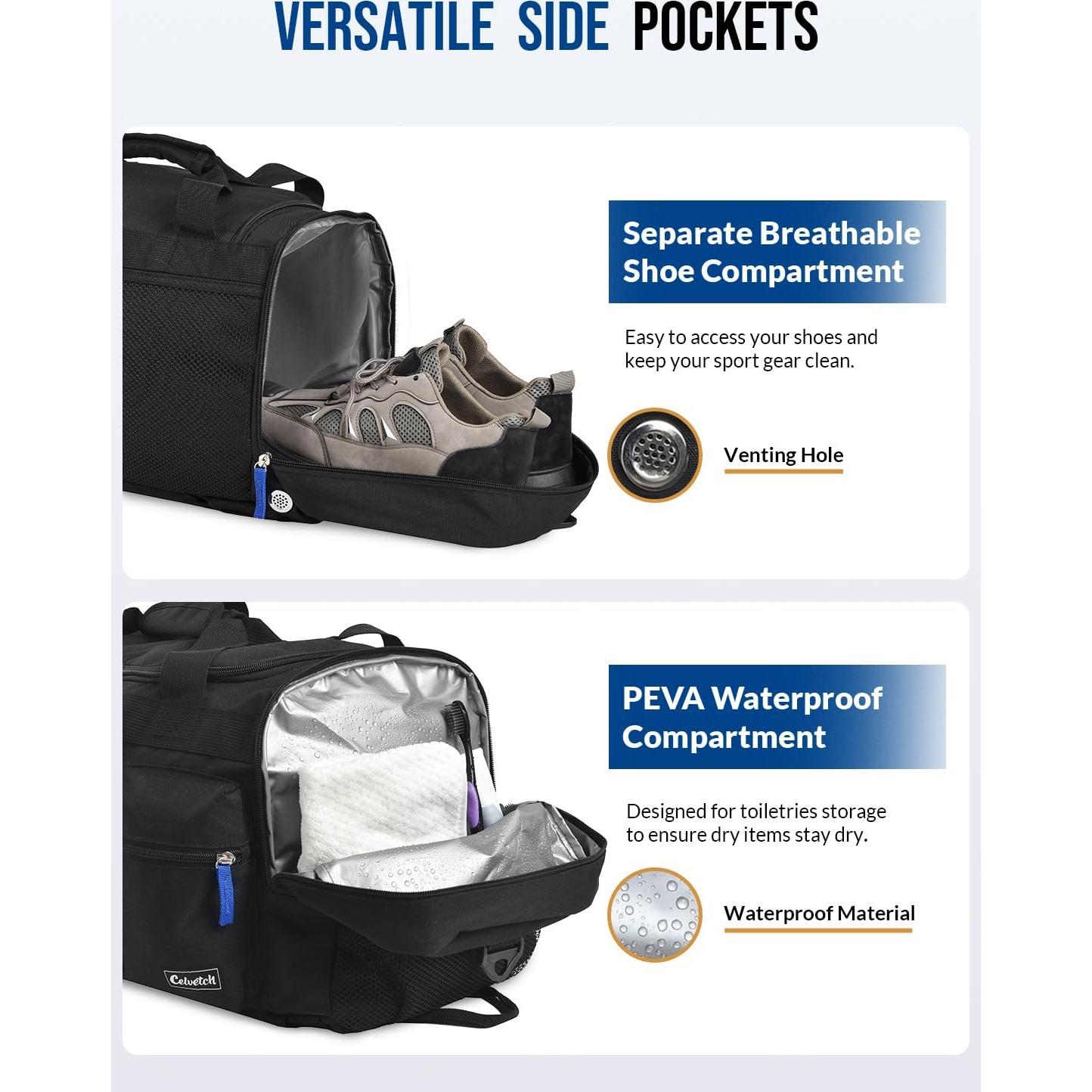 Bolsa de gimnasio Celvetch 39L con compartimento para zapatos - Negro