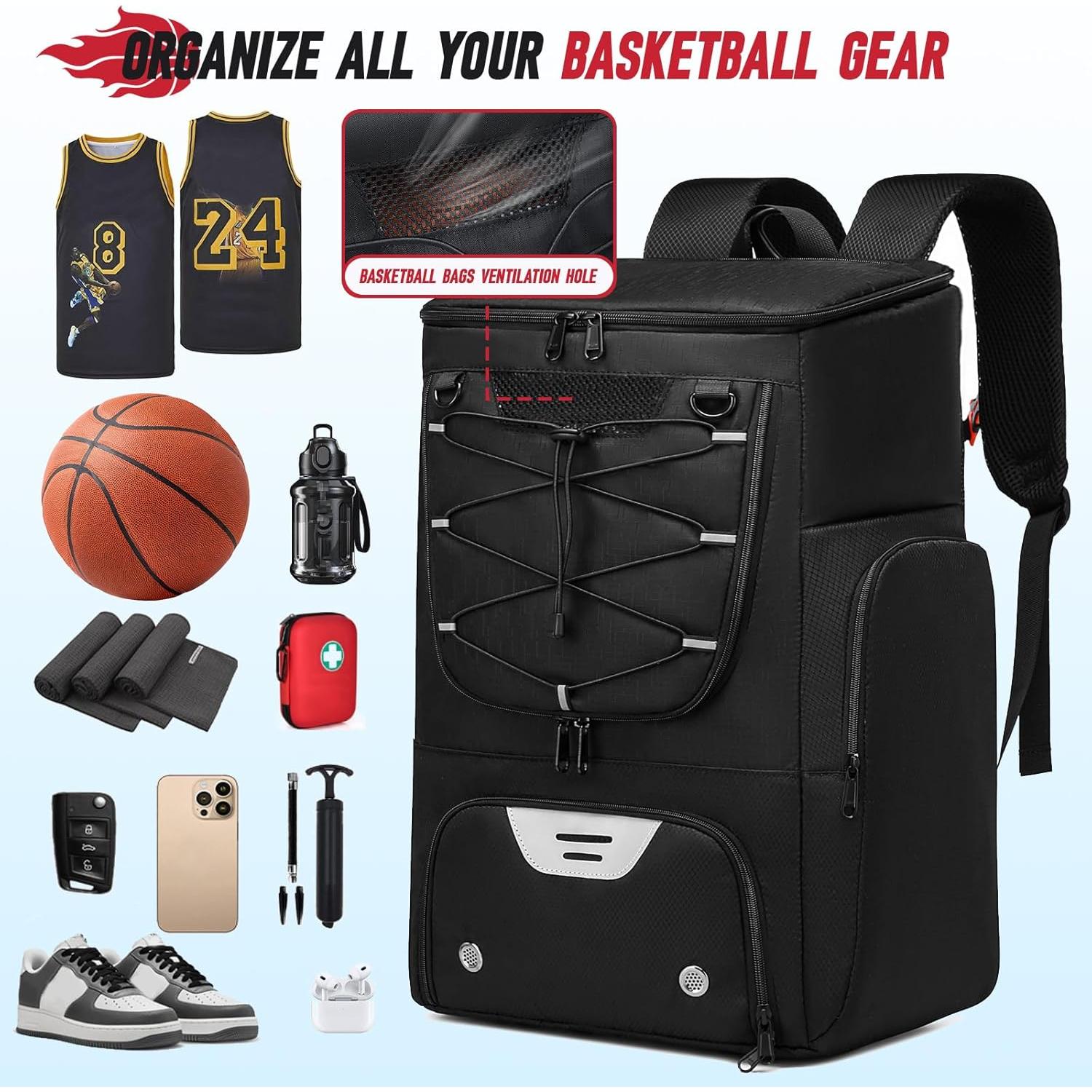 Mochila de Baloncesto Aocrin Negra con Compartimentos 45L