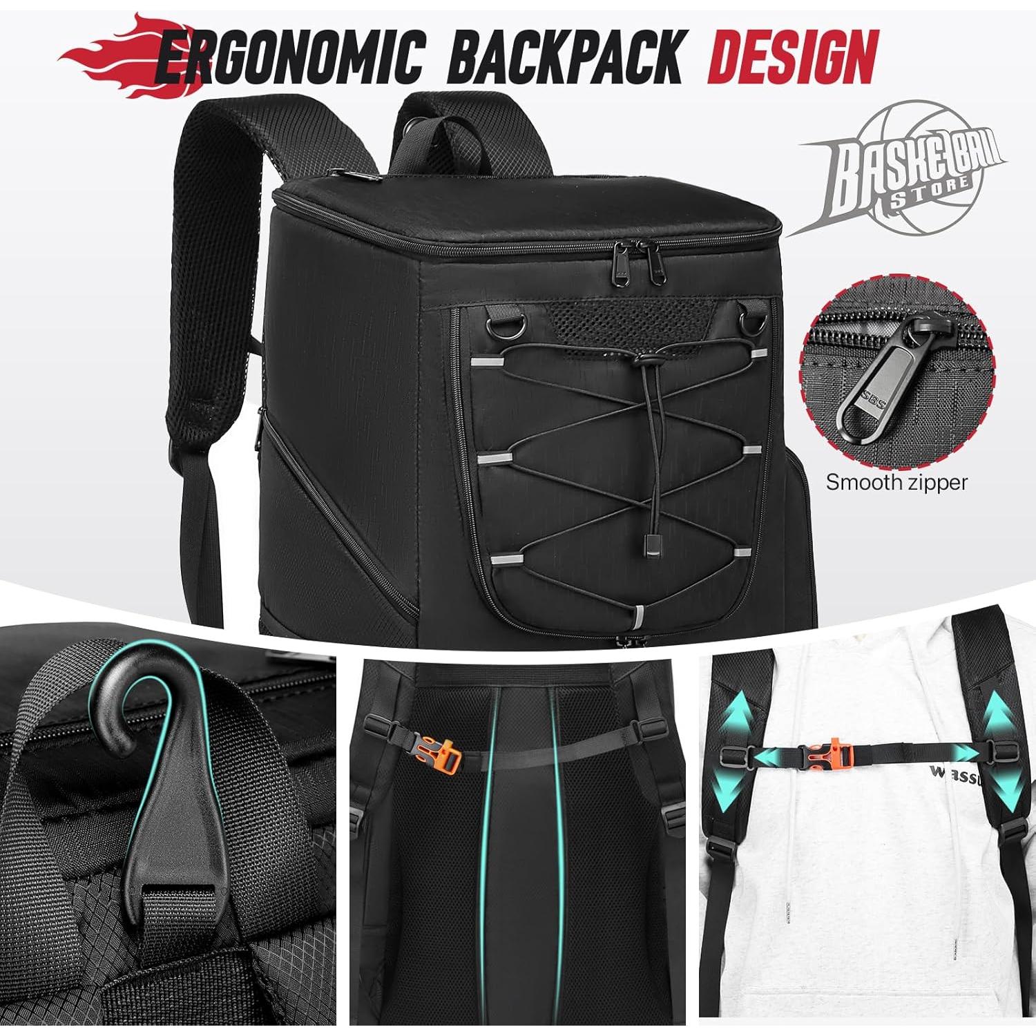 Mochila de Baloncesto Aocrin Negra con Compartimentos 45L