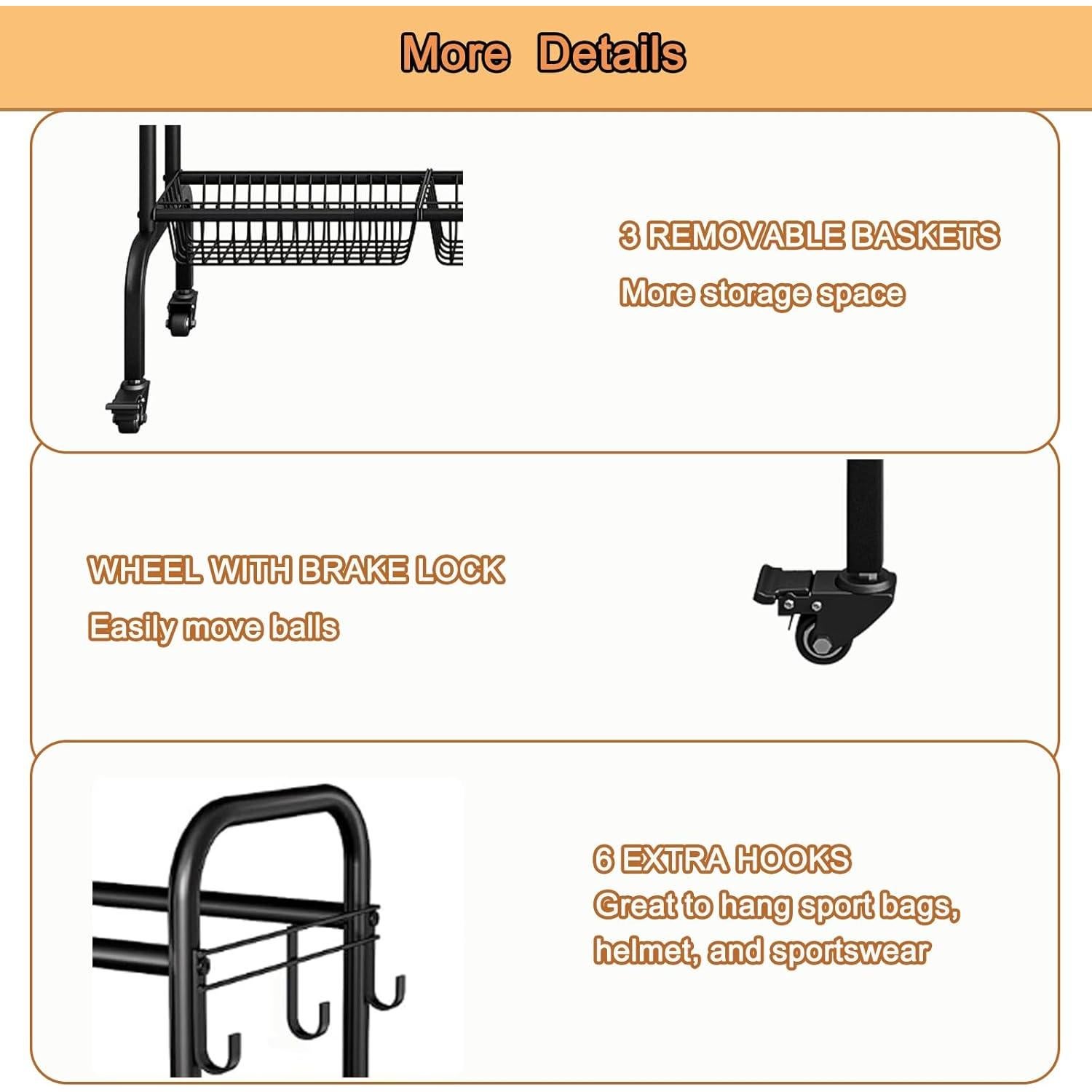 Soporte de Almacenamiento para Pelotas INGIORDAR 4 Niveles Negro