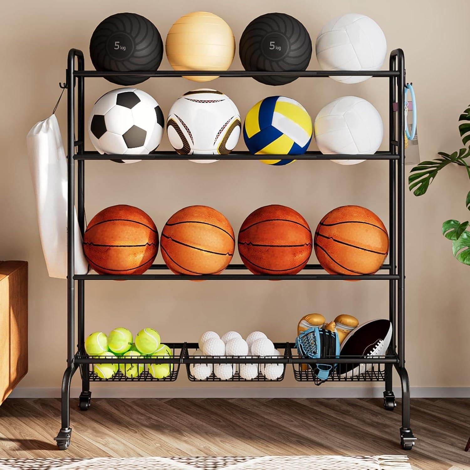 Soporte de Almacenamiento para Pelotas INGIORDAR 4 Niveles Negro