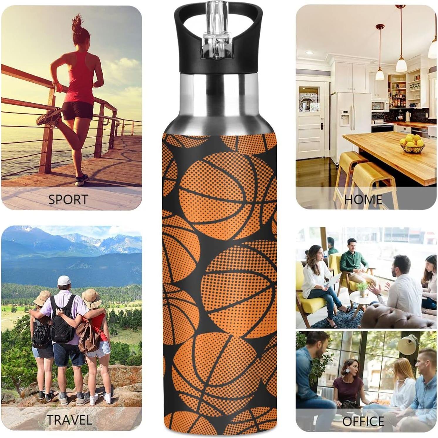 Botella de Agua Aislada BOENLE 600 ml Acero Inoxidable Tapa Pajita