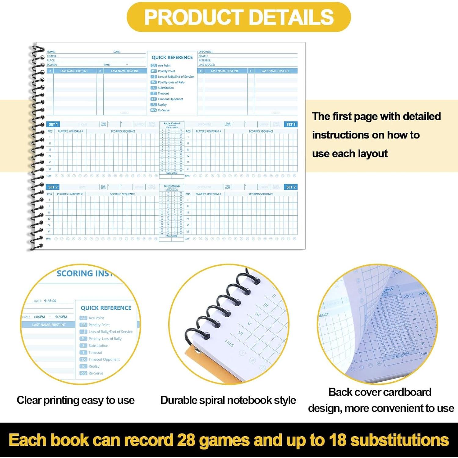 Libro de Puntuación de Voleibol Fullhawl 2 Pcs 28 Partidos